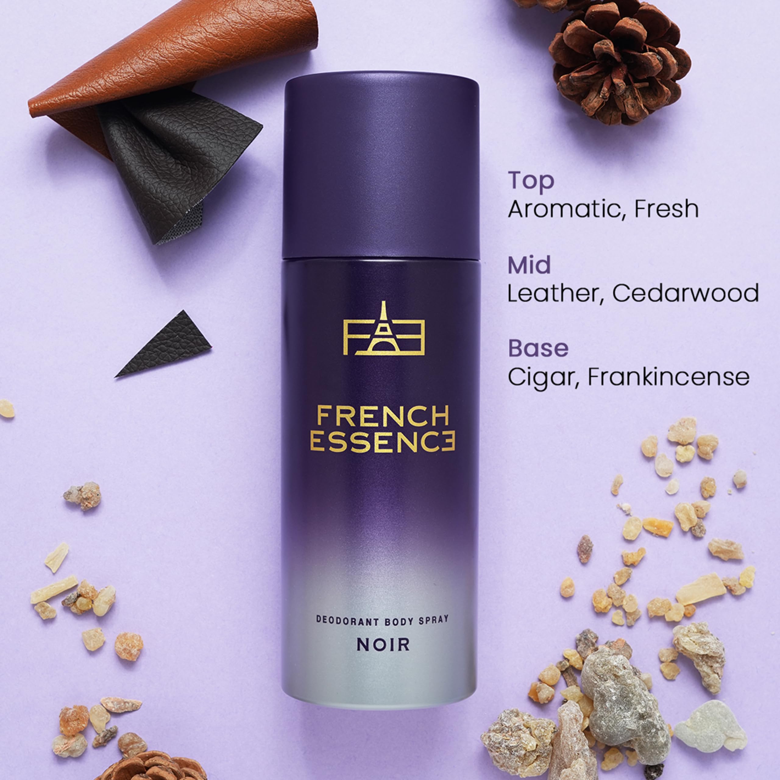 FRENCH ESSENCE Men's Deodorant Spray - Long Lasting Fragrance, Fresh Noir Scent - 150ml (Pack of 3) | Body Spray for Daily Use, Gym & Office