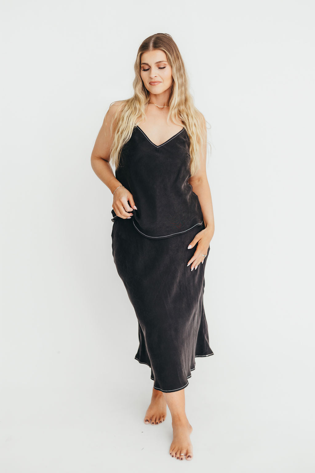 Romana Black Cami Top and Skirt Set - Women's Lace Trim Sleepwear & Lounge Outfit for Nightwear, Home Relaxing, and Vacation