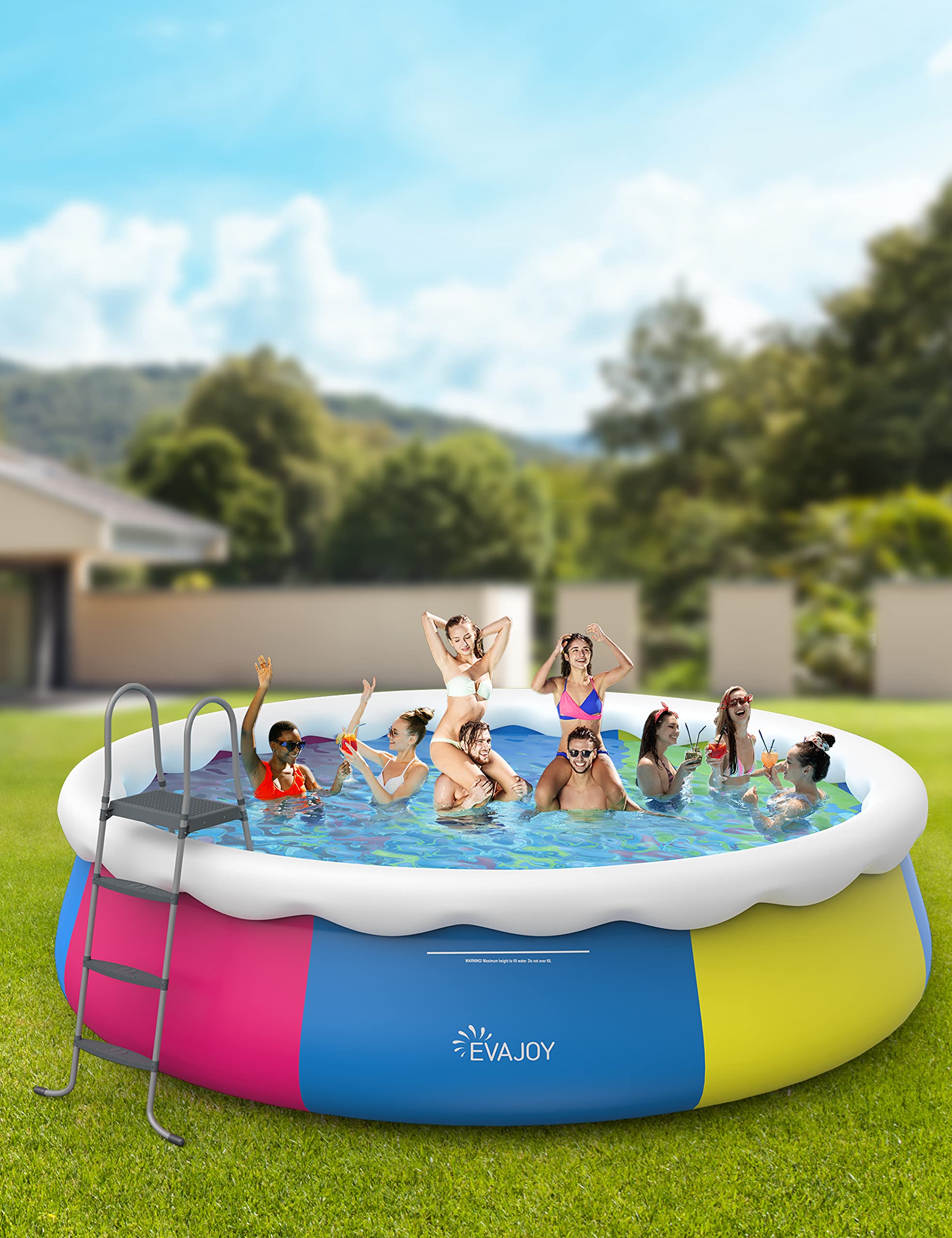 EVAJOY 18ft x 48in Inflatable Above Ground Swimming Pool with Filter Pump - Large Round Blue Family Pool for Backyard, Summer Outdoor Water Fun & Kids Play