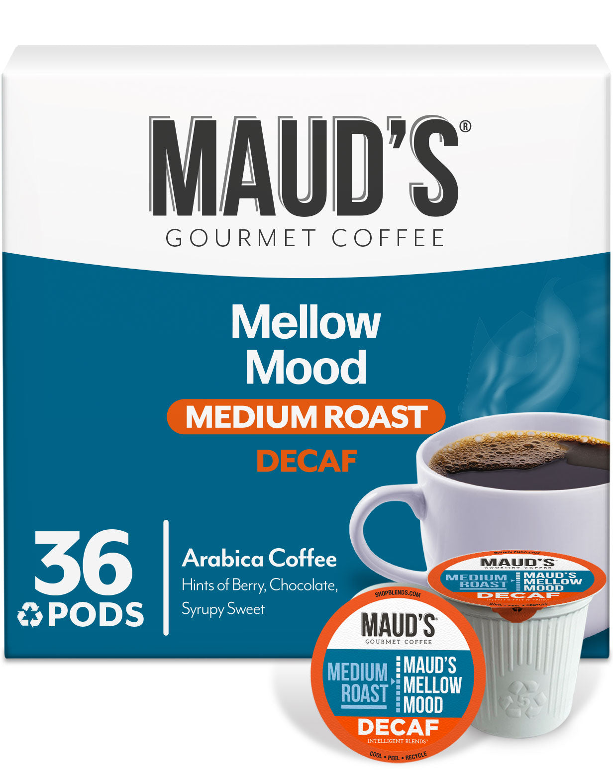 Maud's Decaf Medium Roast Coffee Pods - 100% Arabica, Low Acid, K-Cup Compatible - Perfect for Home, Office & Gifting