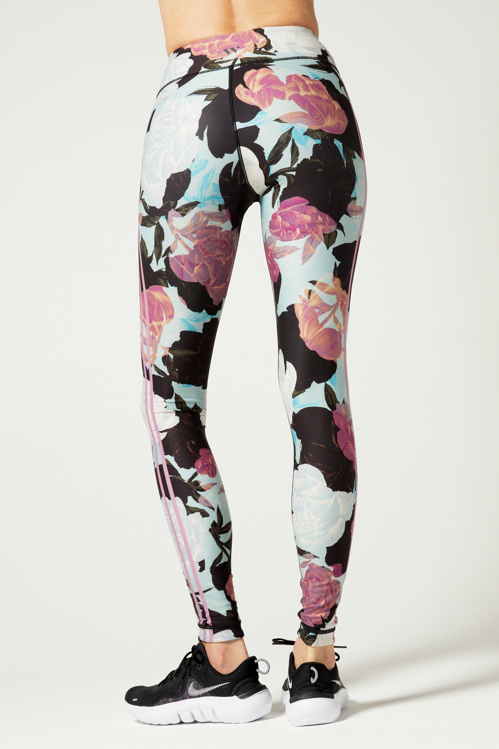 Aria Reversible High Waist Leggings - Soft Satin Fabric for Women - Yoga, Workout & Lounge Wear - Floral Garden Print