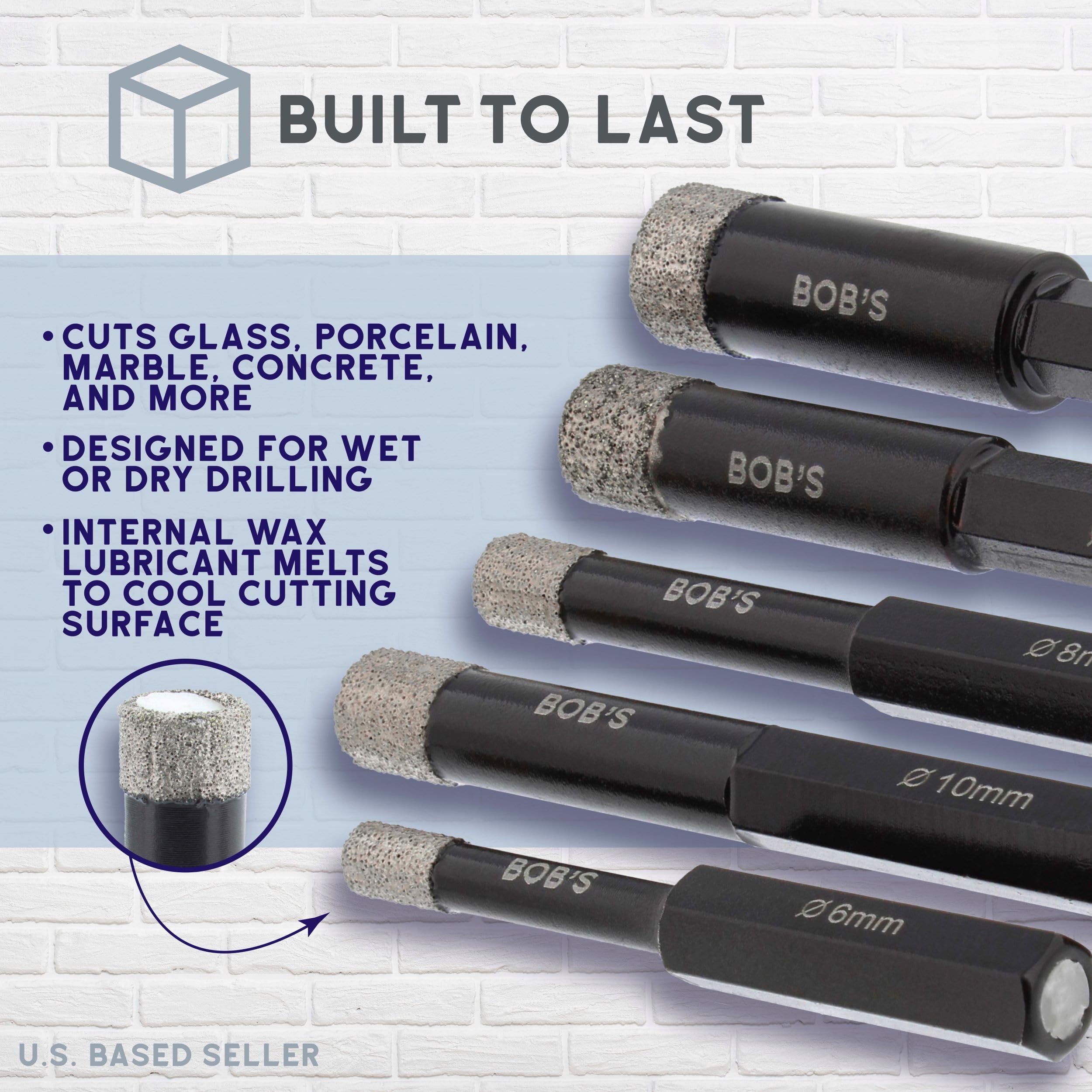 BISupply 5-Piece Diamond Drill Bit Set for Porcelain Tile - 3/8