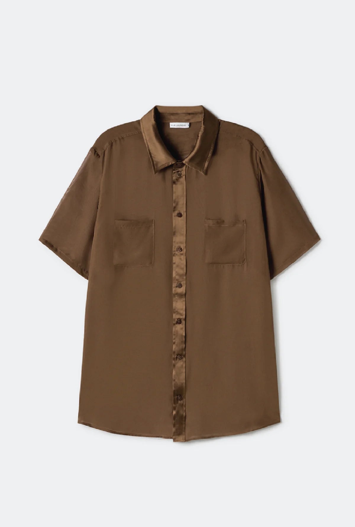 Chiffon Short Sleeve Boyfriend Shirt in Dark Earth - Casual Loose Fit Blouse for Women, Perfect for Office, Date Night & Summer Outfits