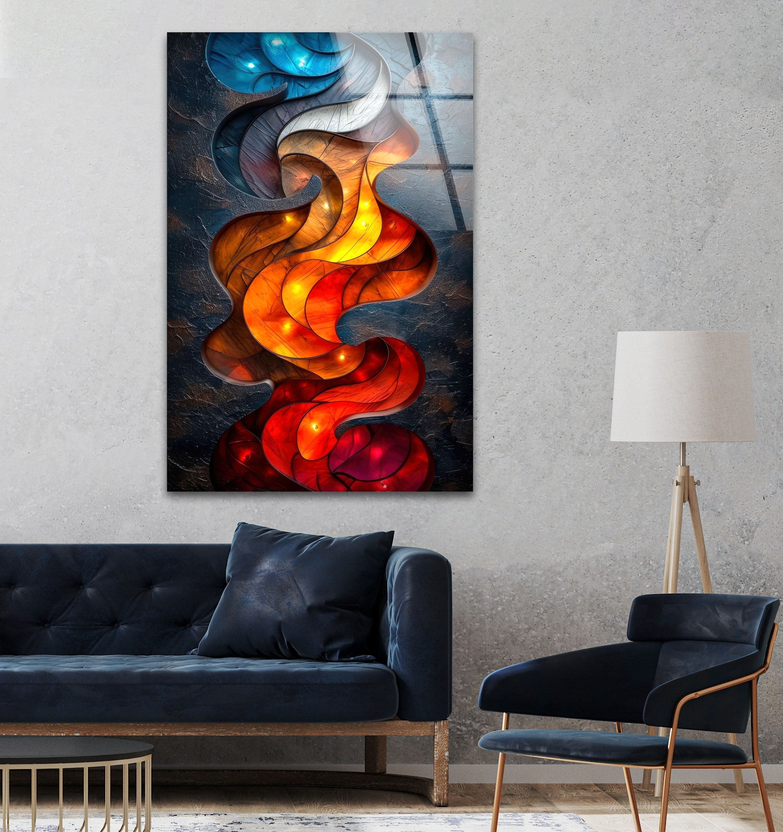 Blue & Red Design Glass Wall Art - Modern Handmade Decorative Panel for Living Room, Bedroom, or Office - Perfect for Home & Interior Decor