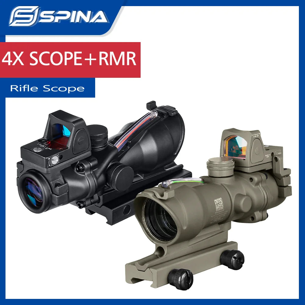 ACOG 4X32 Red/Green Fiber Optics Rifle Scope with Cross/Arrow Reticle & RMR Mount - Compatible with .308, 5.56, AR15 & .22LR - Perfect for Hunting, Tactical Shooting & Long-Range Precision