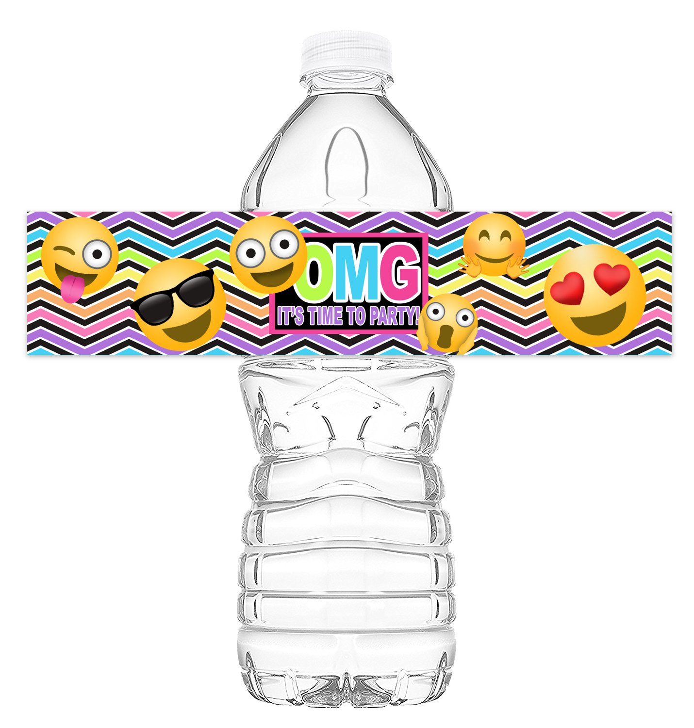 POP Parties Emoji Bottle Wraps - 20 Pack Emoji Water Bottle Labels for Kids & Adults - Fun Party Decorations - Made in USA - Perfect for Birthday Parties, School Events & Themed Celebrations