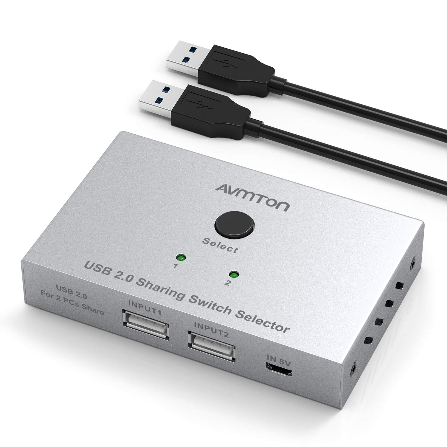 AVMTON 4-Port USB KVM Switch 2.0 - Metal USB Hub for 2 Computers, Share Printers, Scanners, Keyboards & External Drives | Perfect for Home Office & Multi-Device Workspace Setup