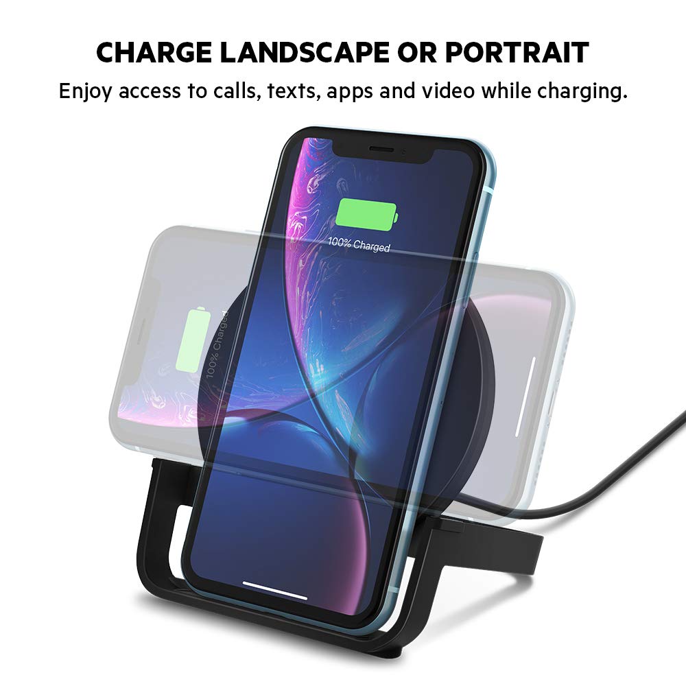 Belkin F7U083ttBLK 10W Fast Wireless Charging Stand for iPhone, Samsung, AirPods - Perfect for Home, Office, and Nightstand Charging