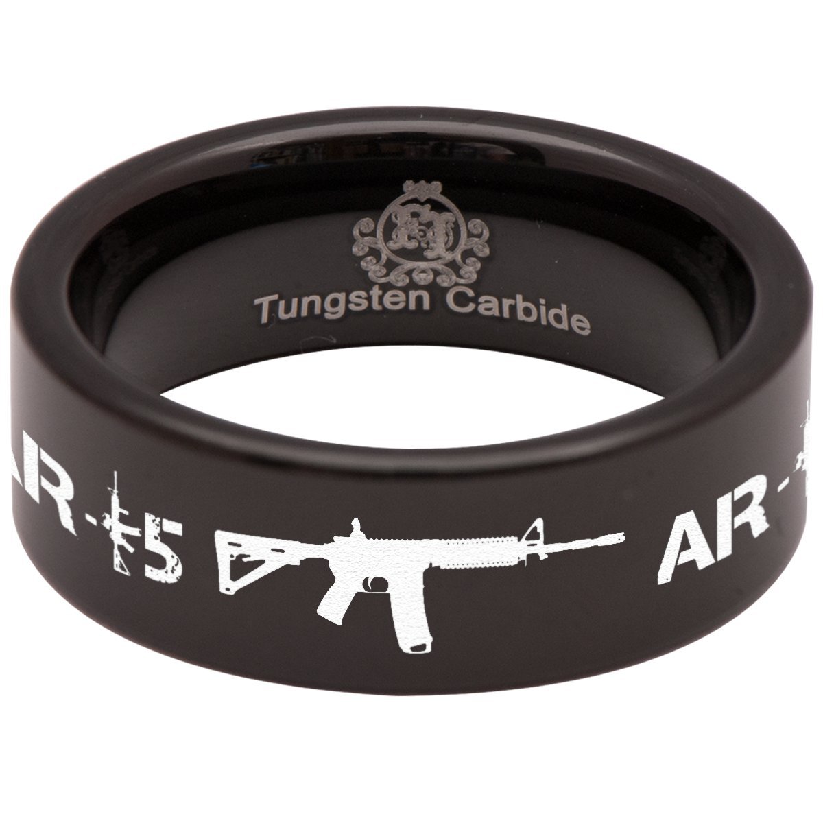 Premium Tungsten Carbide AR-15 Rifle Wedding Band - 8mm Comfort Fit Anniversary Ring for Men & Women - Durable Military Style Jewelry for Outdoor Enthusiasts, Hunters & Gun Lovers