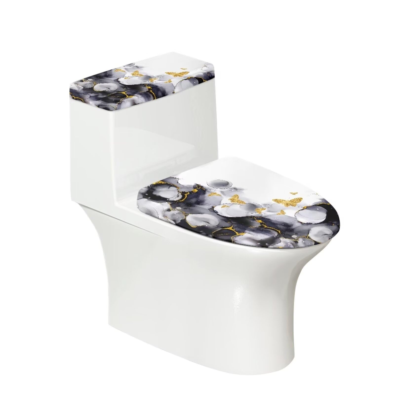 Washable Elastic Toilet Seat Cover - Soft Polyester Fabric Bathroom Lid Cover with Stretchable Edges, Stain-Resistant & Easy to Install (Gold Butterfly) - Perfect for Home, Hotel & Guest Bathroom Decor