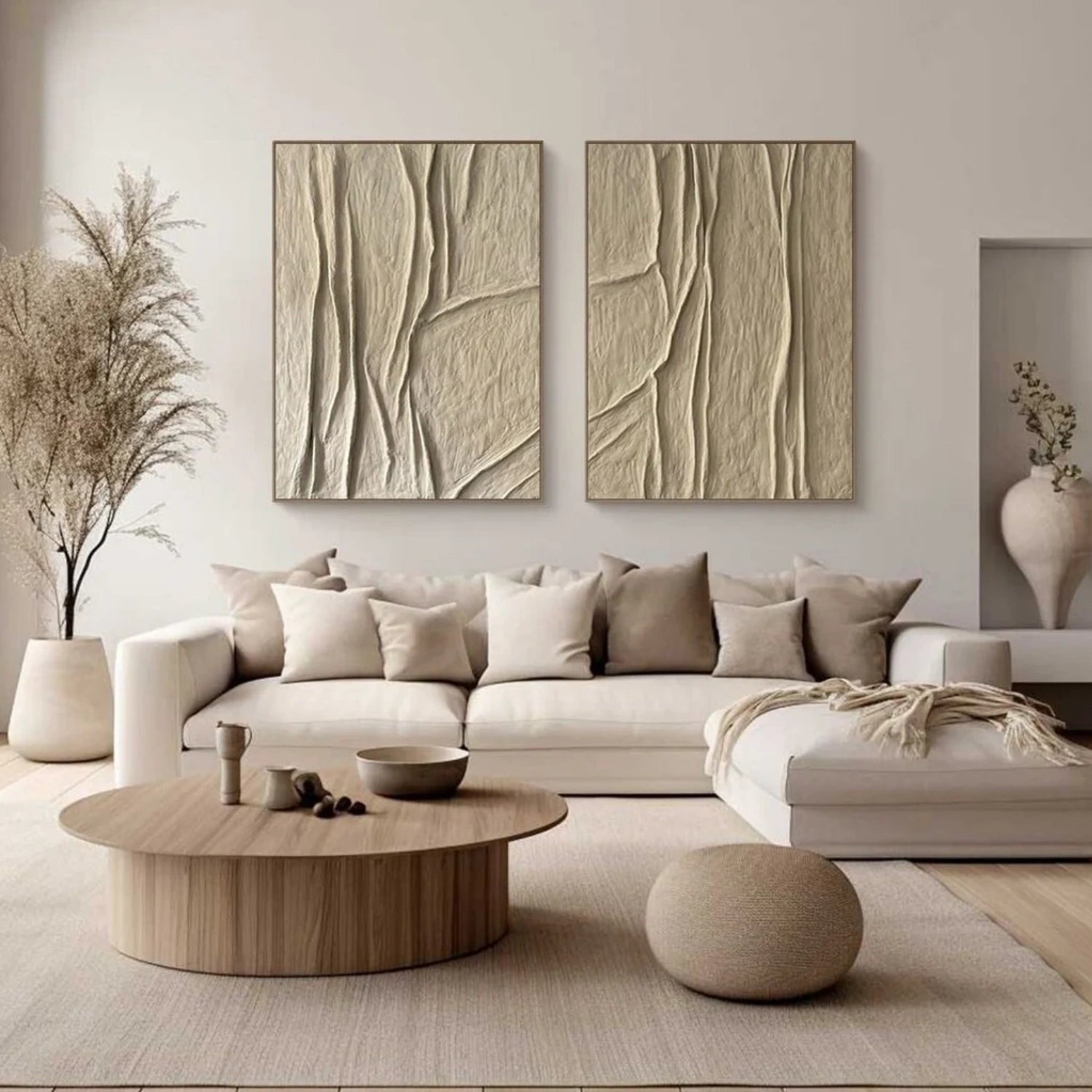 Abstract Beige & Brown Wall Art Set of 2 - Modern Canvas Paintings for Living Room, Bedroom & Office Decor #BB134