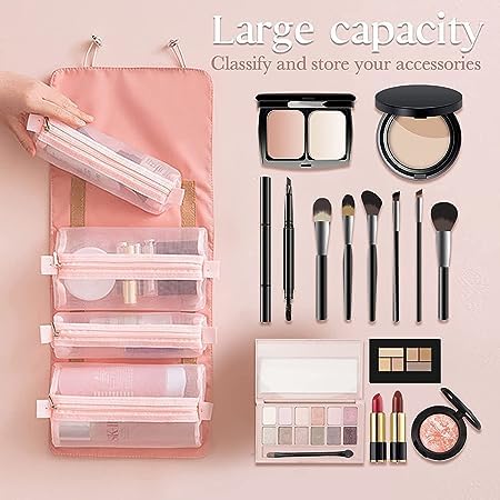 Anasis 4-in-1 Foldable Hanging Toiletry Bag for Women | Waterproof Cosmetic Organizer | Travel Makeup Storage Case | Perfect for Vacation, Gym & Business Trips