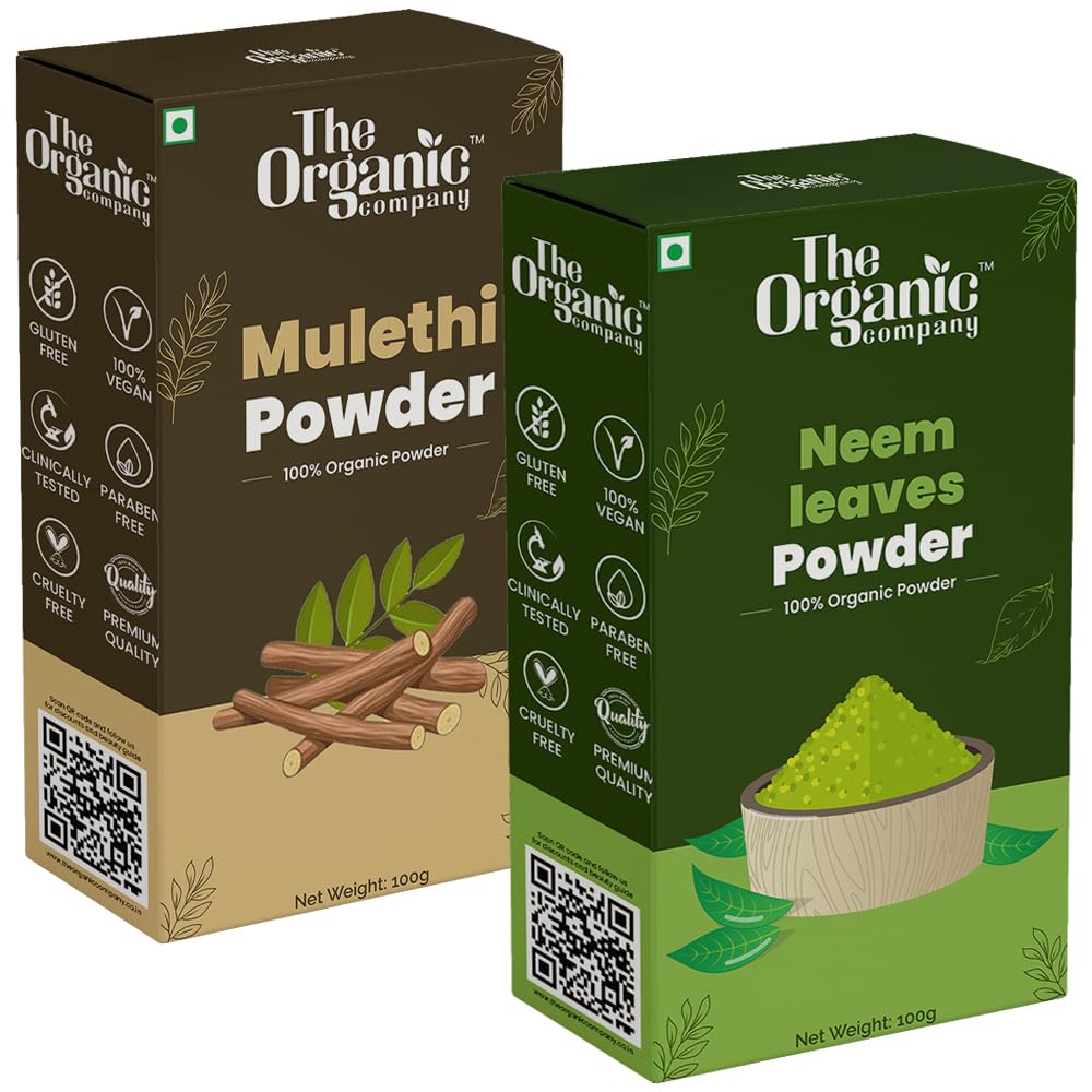Neem Leaves & Mulethi Powder Combo Pack for Skin Care, Hair Growth & Diabetes Management - Organic Ayurvedic Treatment for Acne, Dark Circles & Spots | Perfect for Daily Beauty Routine & Holistic Wellness