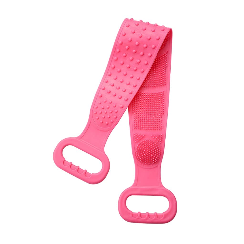 Silicone Exfoliating Body Scrubber with Handle - Soft Back Scrub Towel, Extra Long Bath Brush for Men & Women - Gentle Exfoliation for Smooth Skin - Perfect for Shower, Spa & Dry Brushing (Pink)