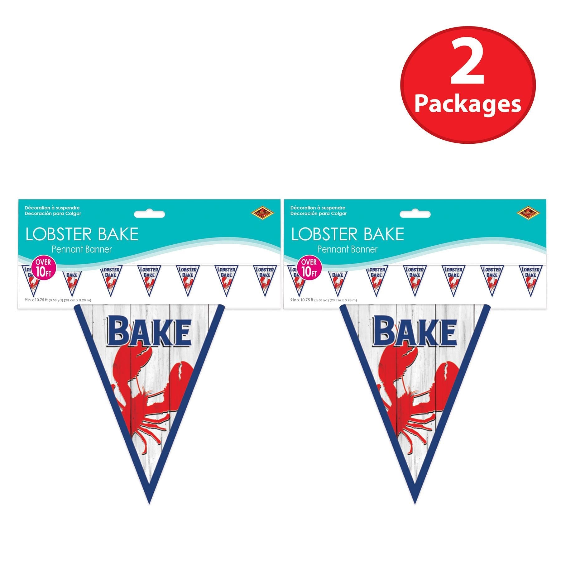 12 Pack Beistle Lobster Bake Pennant Banner - Summer Seafood Party Decorations for Beach BBQ, Clambake, and New England Themed Events