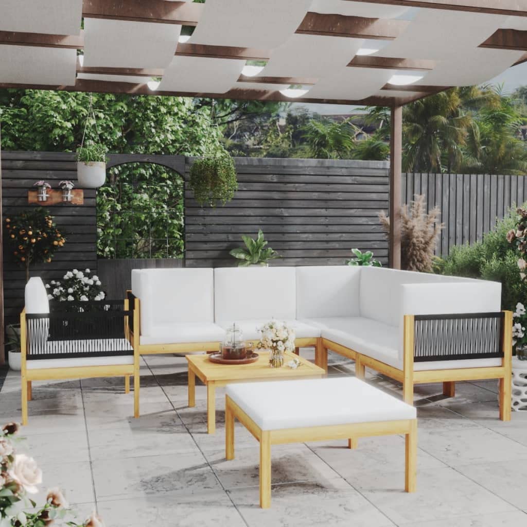 8-Piece Cream Acacia Wood Patio Lounge Set with Cushions - Outdoor Furniture for Garden, Poolside & Backyard Relaxation - TYMMC N7890
