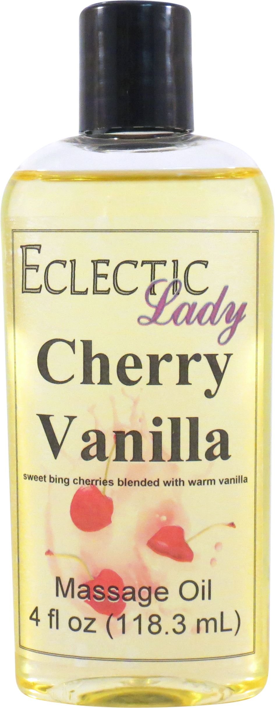 Cherry Vanilla Massage Oil 4oz - Natural with Sweet Almond & Jojoba Oil | Preservative-Free Aromatherapy Oil for Relaxation | Perfect for Couples Massage, Spa Nights & Stress Relief