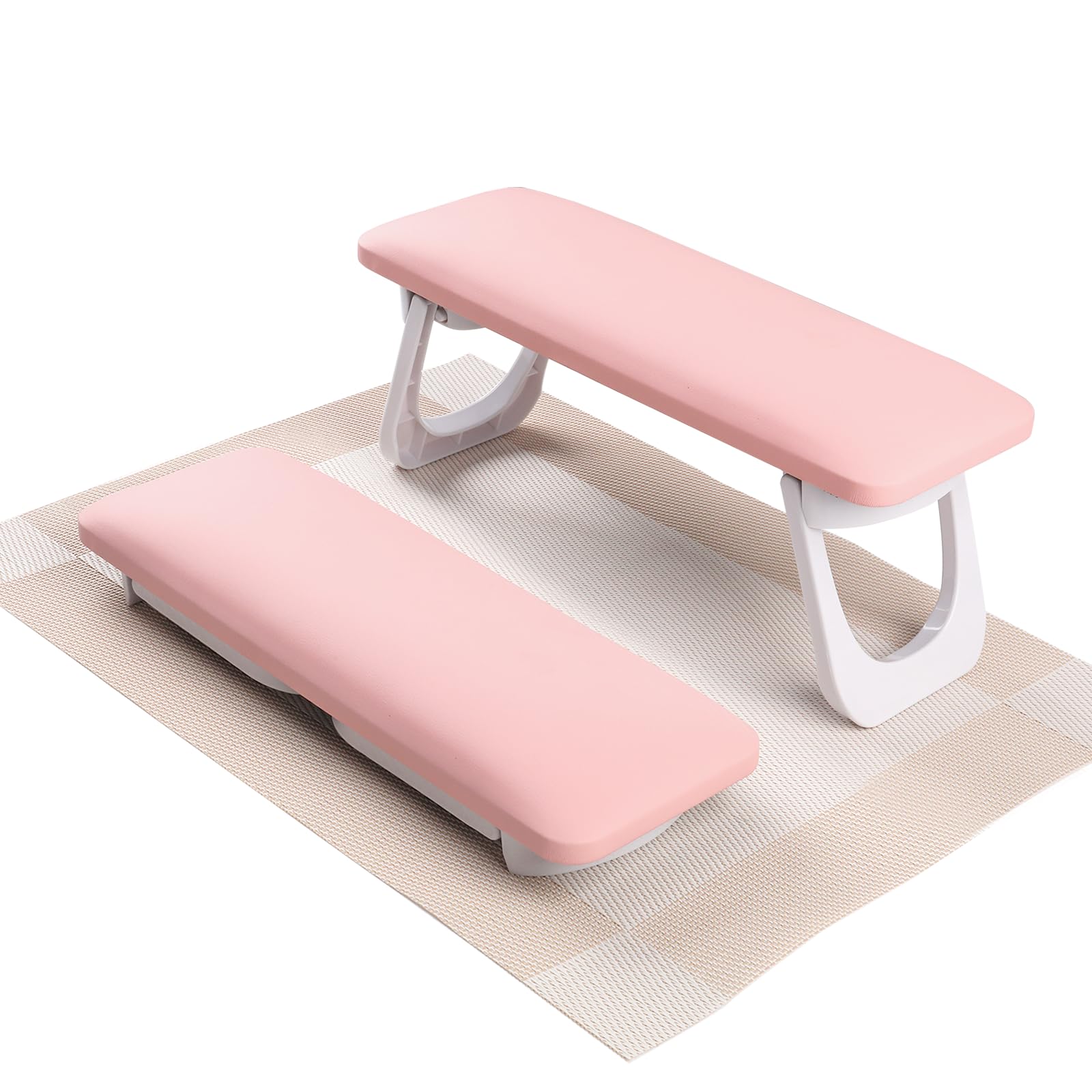 ANGNYA Foldable Nail Arm Rest for Nail Technicians - Pink Manicure Hand Stand with PVC Table Mat & Microfiber Leather - Perfect for Nail Salon, Home Manicures & Professional Nail Art Sessions