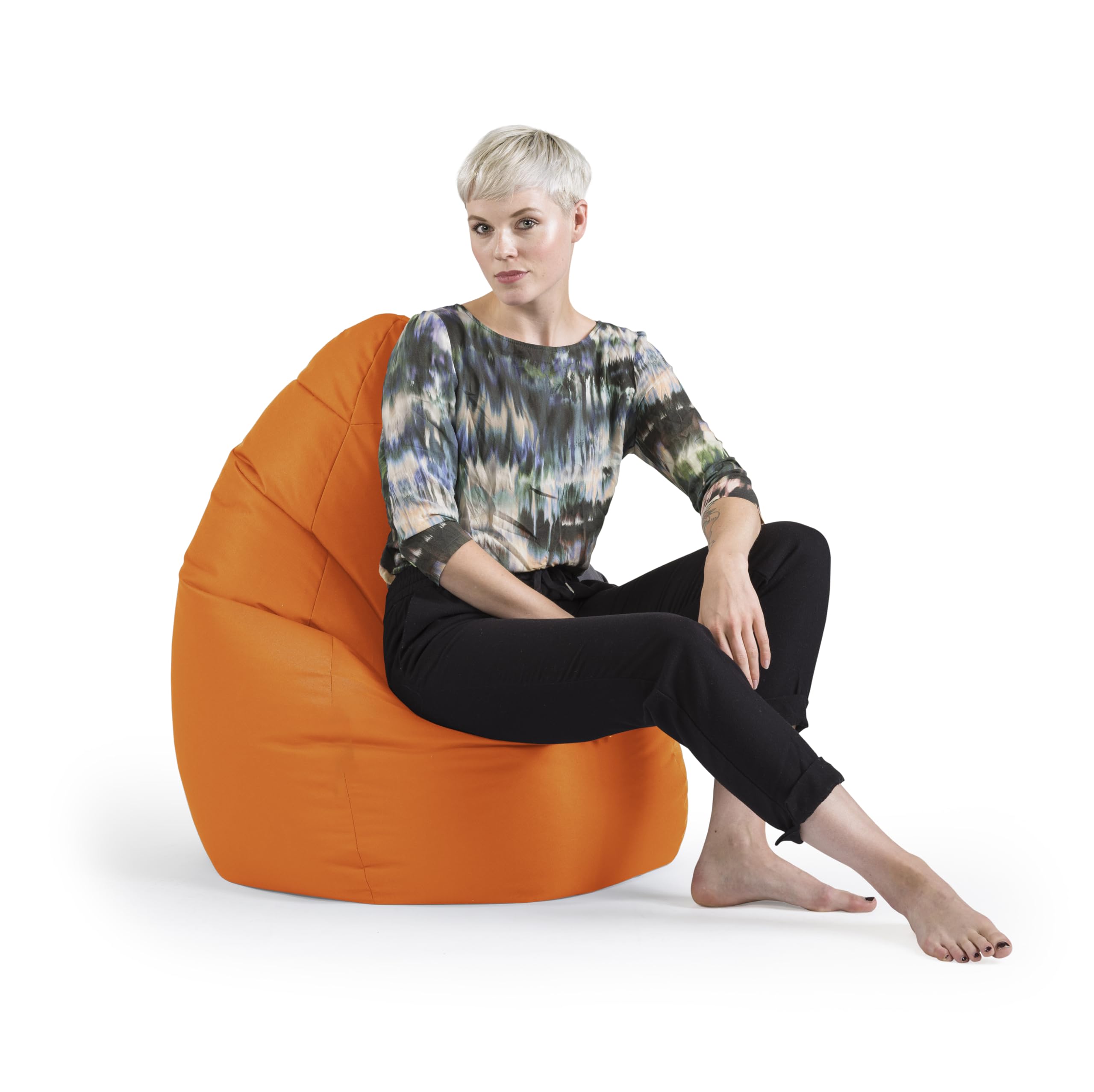 Brava Collection Contemporary Polyester Upholstered Plush Bean Bag Chair - Soft Orange Comfort for Living Room, Bedroom, Dorm & Gaming Room - Modern Lounge Seating for Teens & Adults
