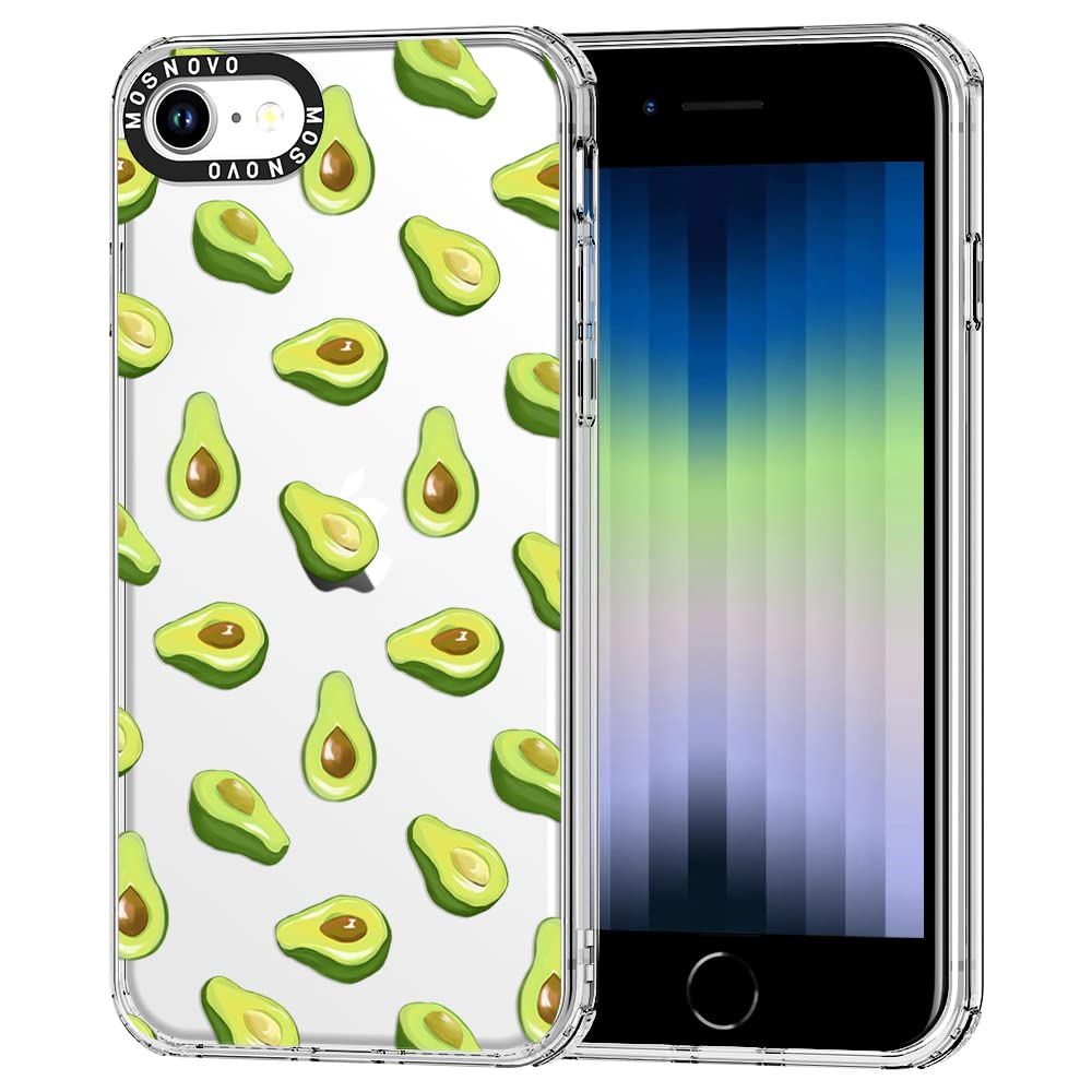 MOSNOVO Cute Avocado Design Shockproof TPU Case - Compatible with iPhone SE 2022/SE 3/SE 2020/8/7 - Clear Bumper Cover for Daily Protection & Style | Perfect for Work, School & Outdoor Activities