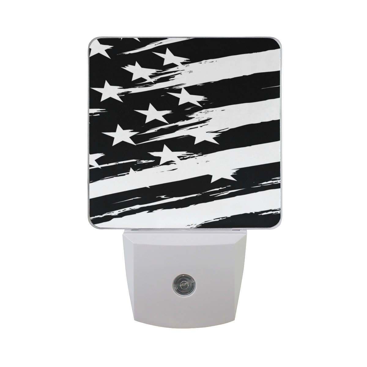 Set of 2 Black & White American Flag LED Night Lights - Auto Sensor Dusk to Dawn Plug-in Indoor Lighting for 4th of July, Independence Day & Patriotic Decor - Perfect for Home, Office & Party Decorations