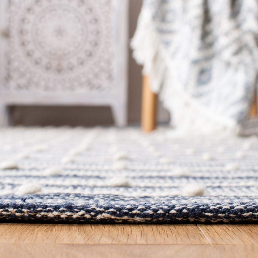 SAFAVIEH Striped Kilim Collection 8' x 10' Navy Blue Handmade Flatweave Cotton Area Rug - Perfect for Living Room, Bedroom & Boho Home Decor