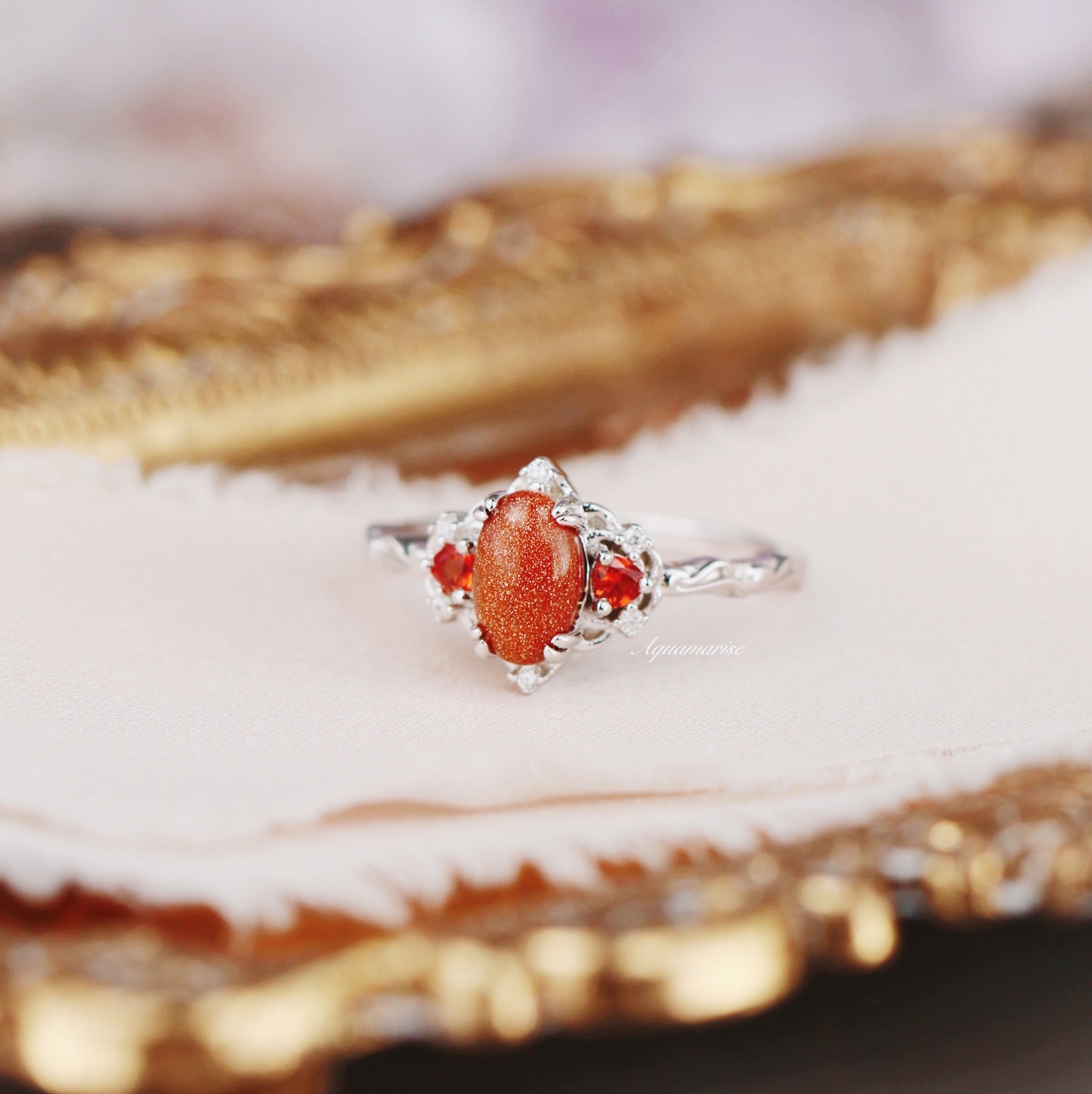 925 Sterling Silver Esme Red Sandstone & Orange Sapphire Ring - Elegant Bohemian Jewelry for Women, Perfect for Weddings, Parties & Everyday Wear