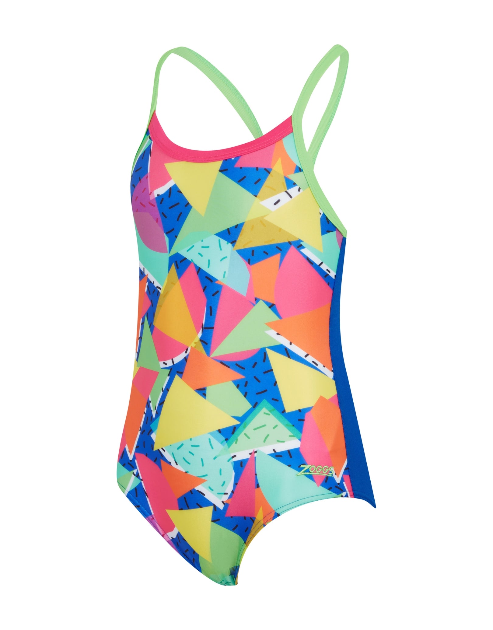 Girls Rainbow Stripe Swimsuit - Blue & Multicolor Two-Piece Bathing Suit for Kids, Beach & Pool Party Wear