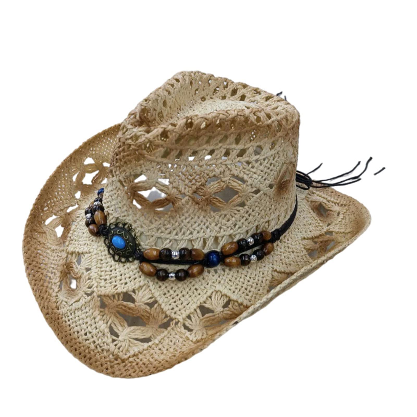Vintage Straw Cowboy Hat - Western Floppy Panama Sun Hat for Women & Men - Lightweight Breathable Summer Beach Hat for Outdoor Travel, Gardening, and Country Music Festivals
