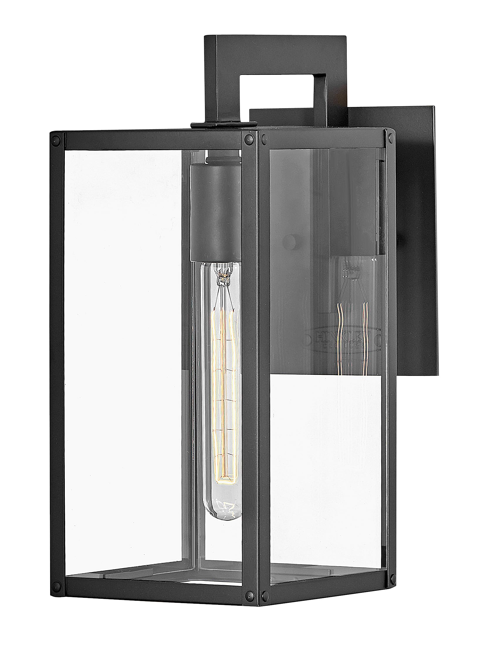 Hinkley Max Small Wall Mount Outdoor Lantern - Estate Series, 1-Light Transitional Style with Bulb Included, Clear Glass Aluminum Black Finish - Perfect for Porch, Patio, and Entryway Lighting