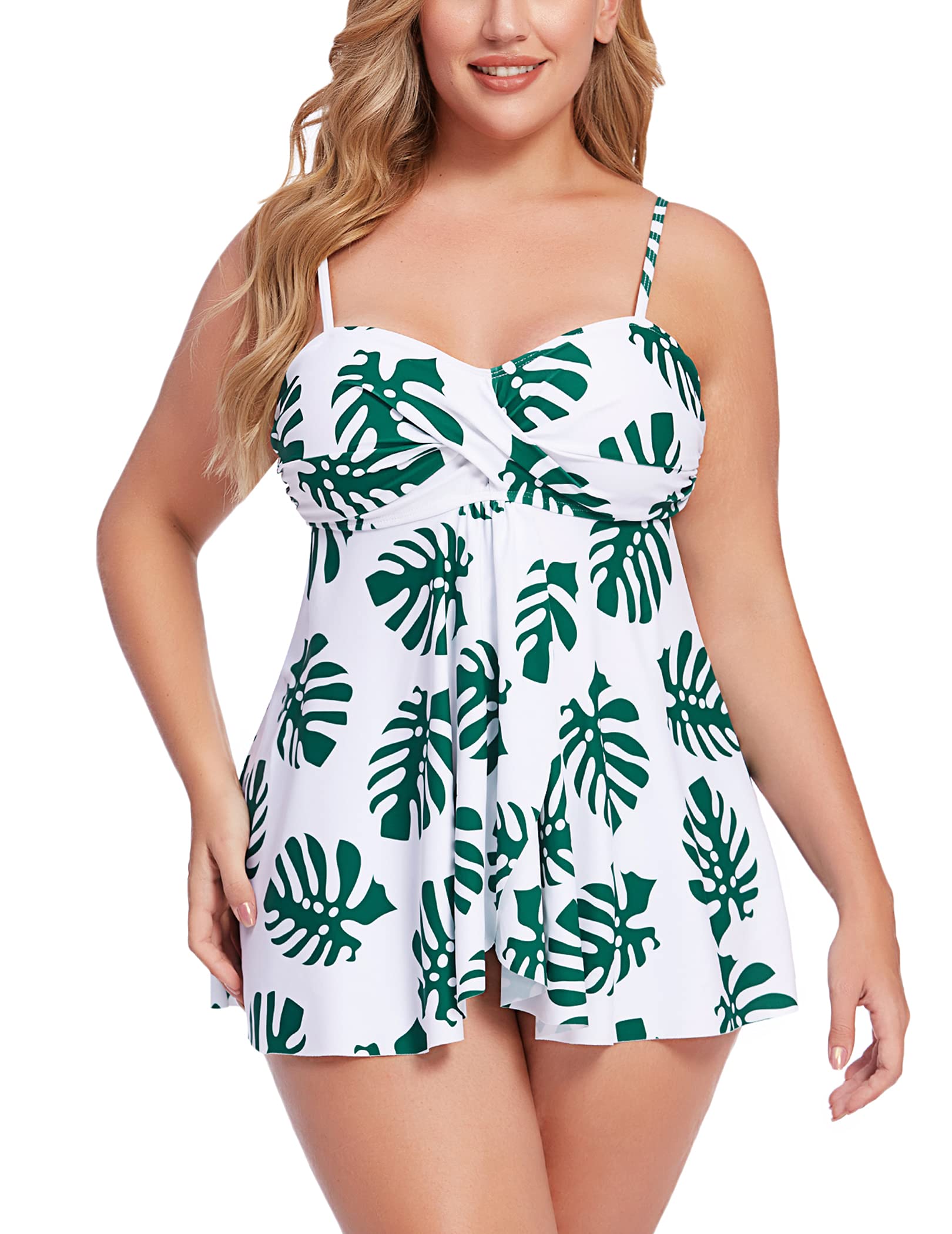 ADOME Women's Printed Tankini Top & Bikini Bottom Set - Tummy Control Halter Swimwear for Beach, Pool & Vacation | Two Piece Bathing Suit for Summer Swimming