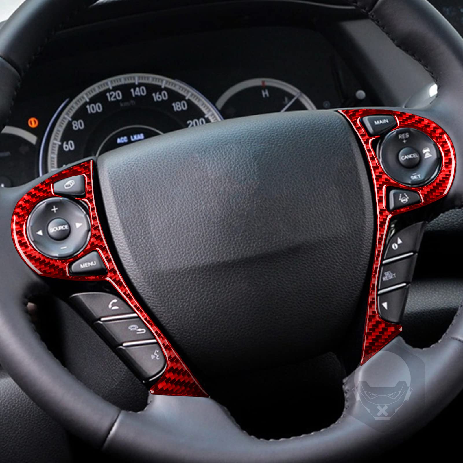 Premium Real Carbon Fiber Steering Wheel Button Cover Trim - Compatible with Honda Accord 2013-2017 Models - Interior Car Accessories (Red) - Enhance Driving Comfort & Style for Daily Commute & Road Trips
