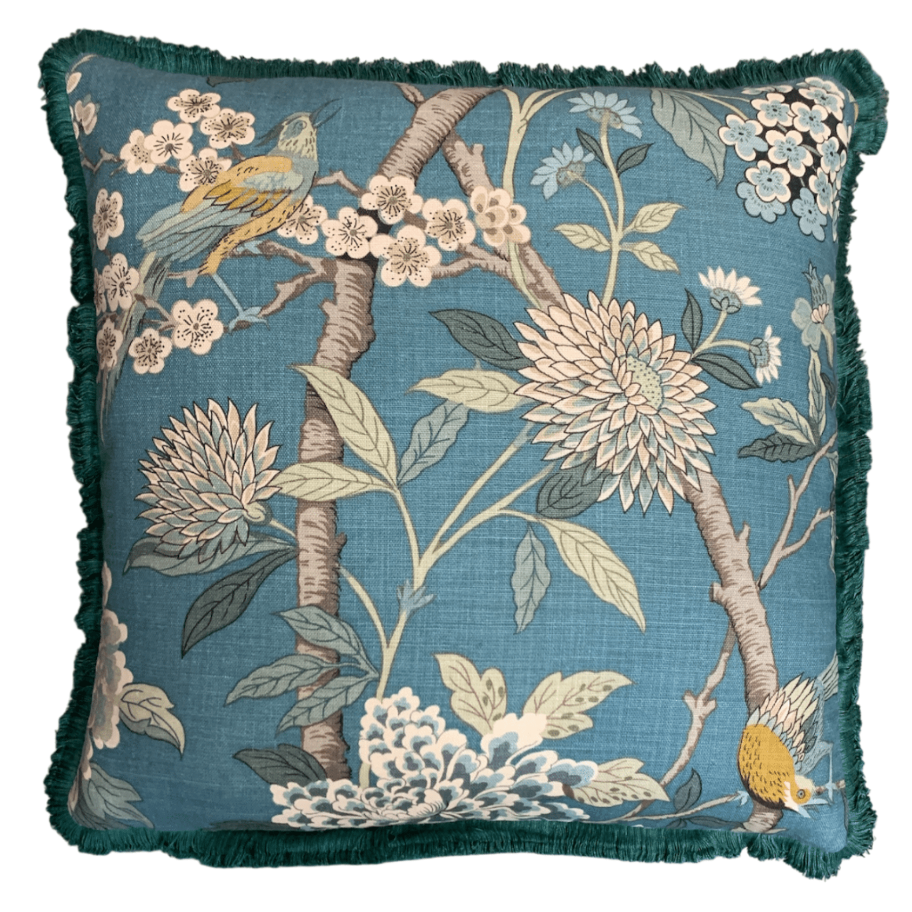 Hydrangea Bird Decorative Throw Pillow Cover 55 x 55cm - Floral Home Decor for Sofa, Bed, Living Room & Nursery