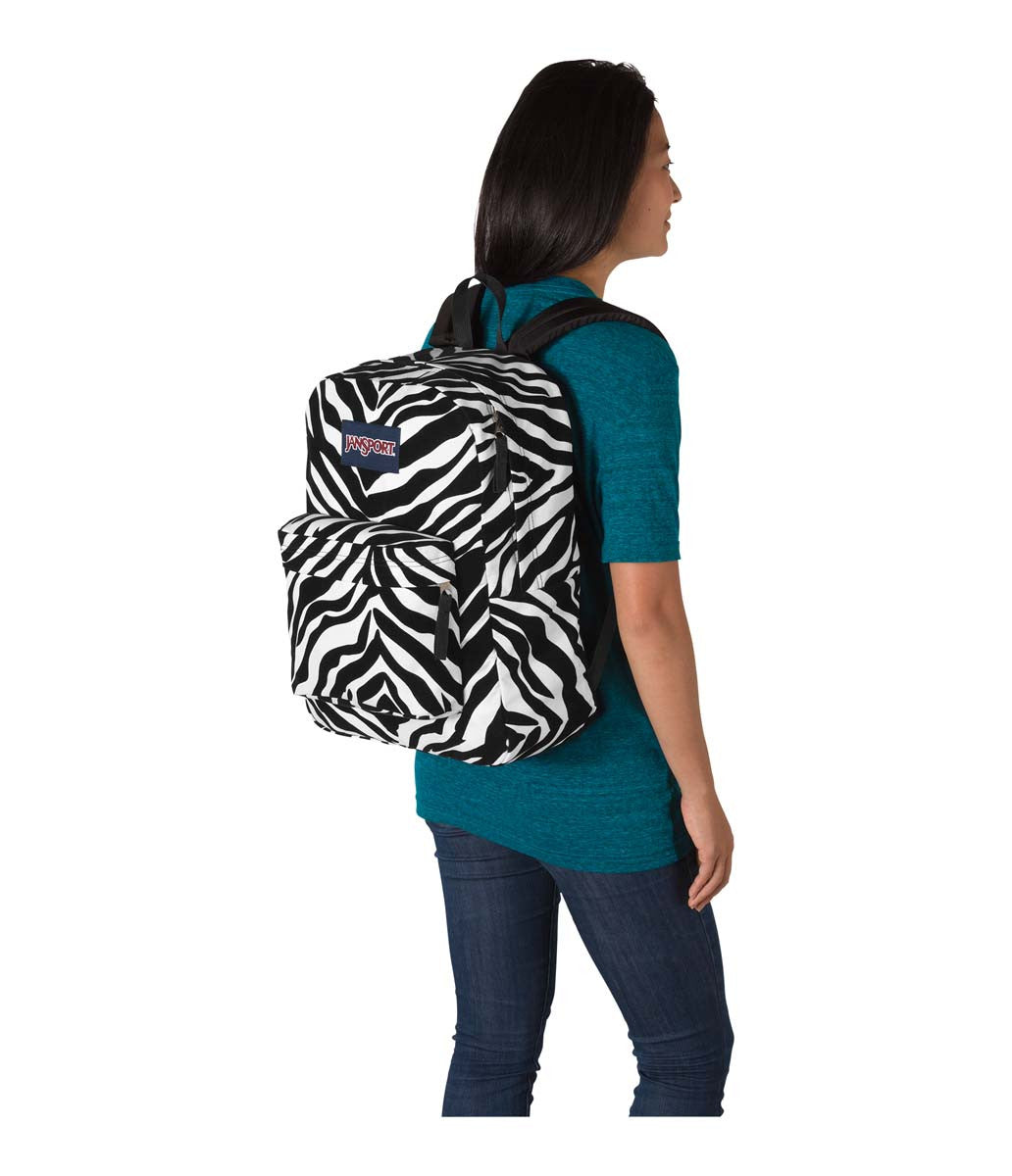 JANSPORT High Stakes Backpack - Black Miss Zebra Flock Design | Durable School & College Backpack for Students | Perfect for Travel, Hiking & Everyday Use