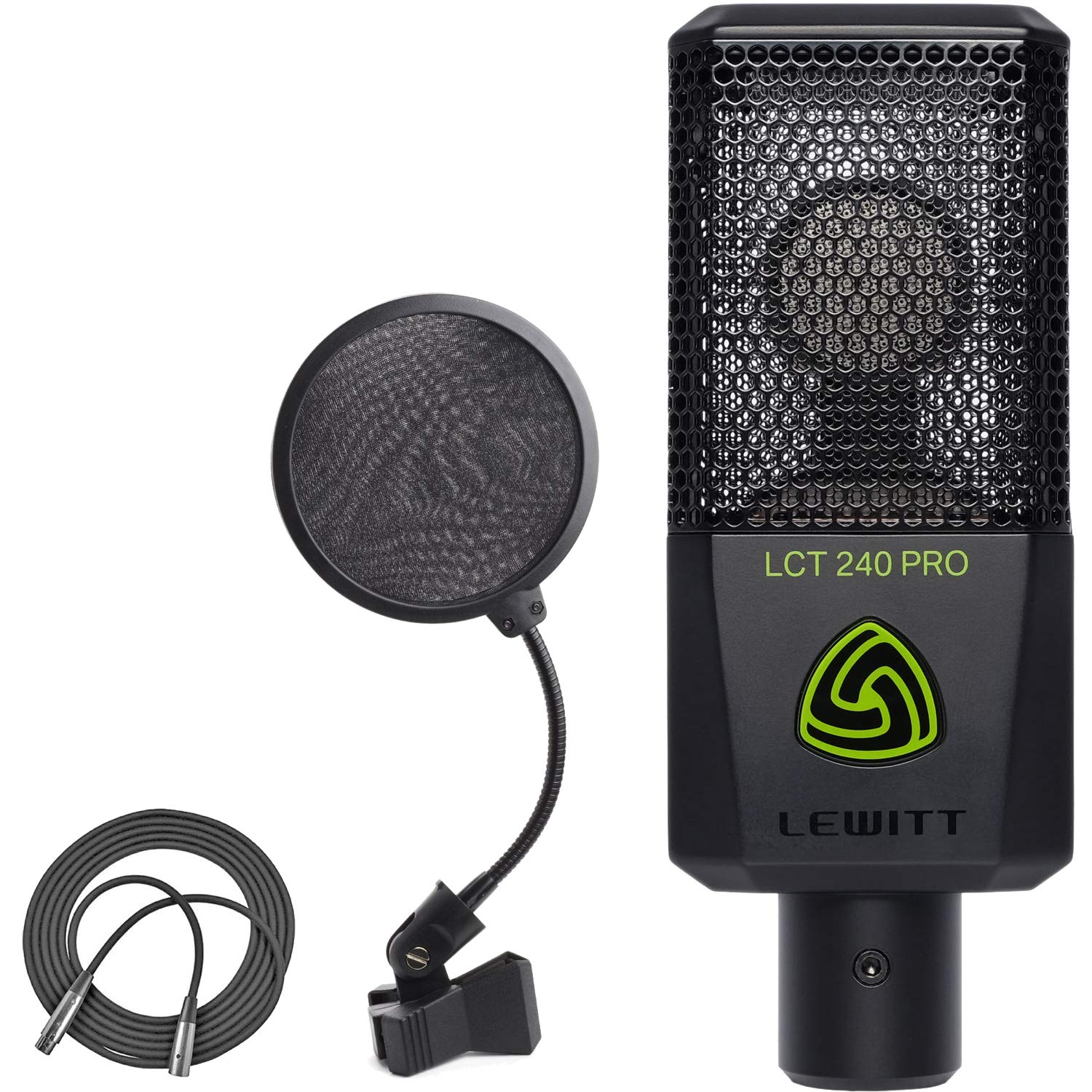 Lewitt LCT 240 PRO Professional Studio Condenser Microphone with On Stage 4-Inch Pop Filter & XLR Cable (Black) - Perfect for Podcasting, Voice Overs, Music Recording & Home Studio Setup