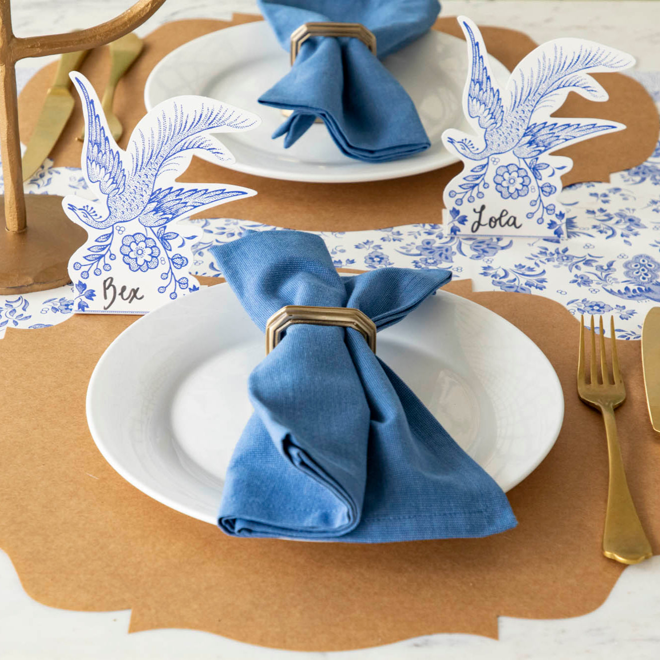 Blue Asiatic Pheasants Place Cards - Elegant Wedding Table Name Cards for Bridal Shower, Dinner Party & Special Events