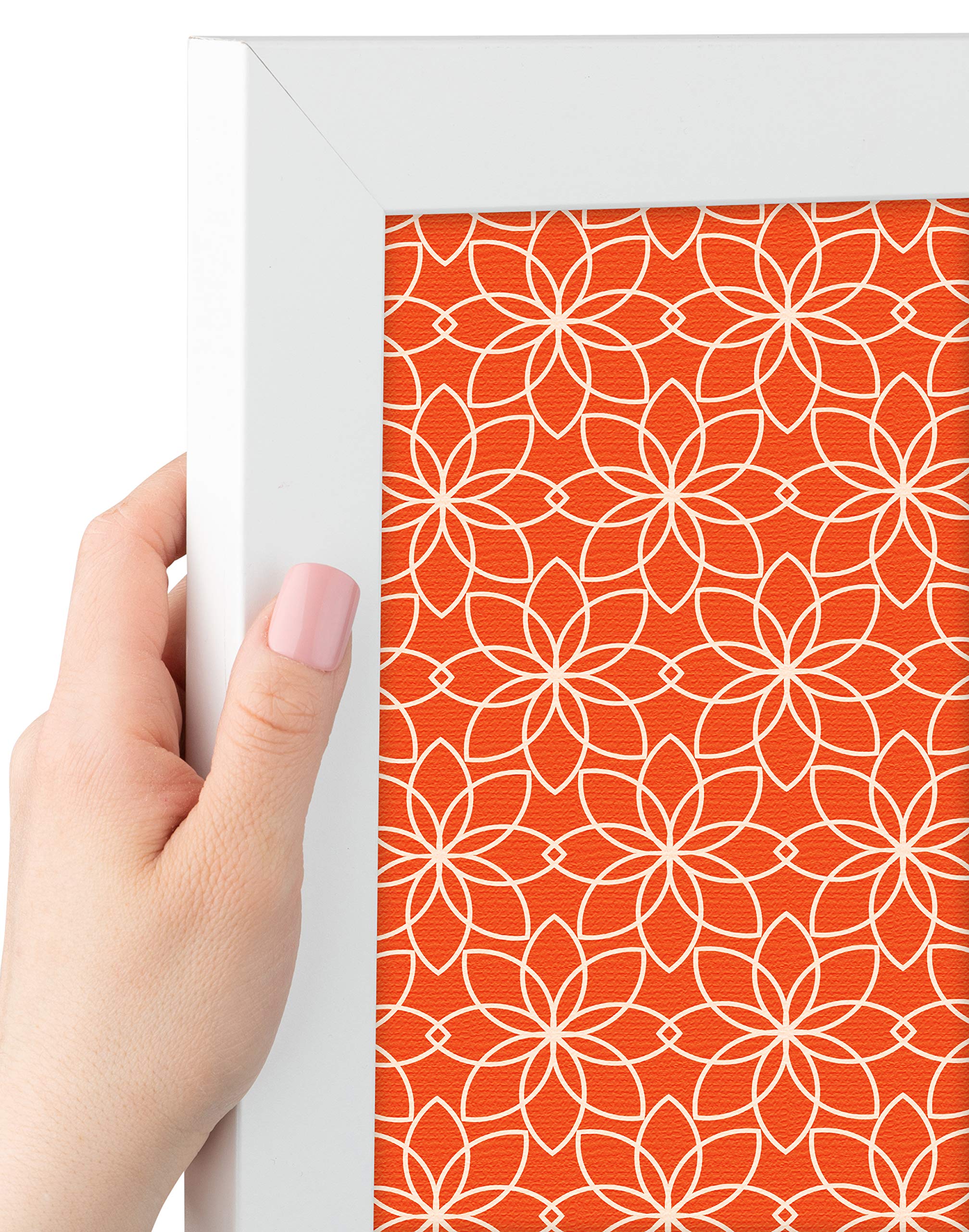 ArtToFrames 36x24 Inch (2x3 ft) Custom Cork Bulletin Board - Floral Design Dark Orange Pin Board with Fabric Canvas Finish & Satin White Frame (PinPix-547-36x24_FRBW26074) - Perfect for Home Office, Classroom, or Creative Workspace Decor