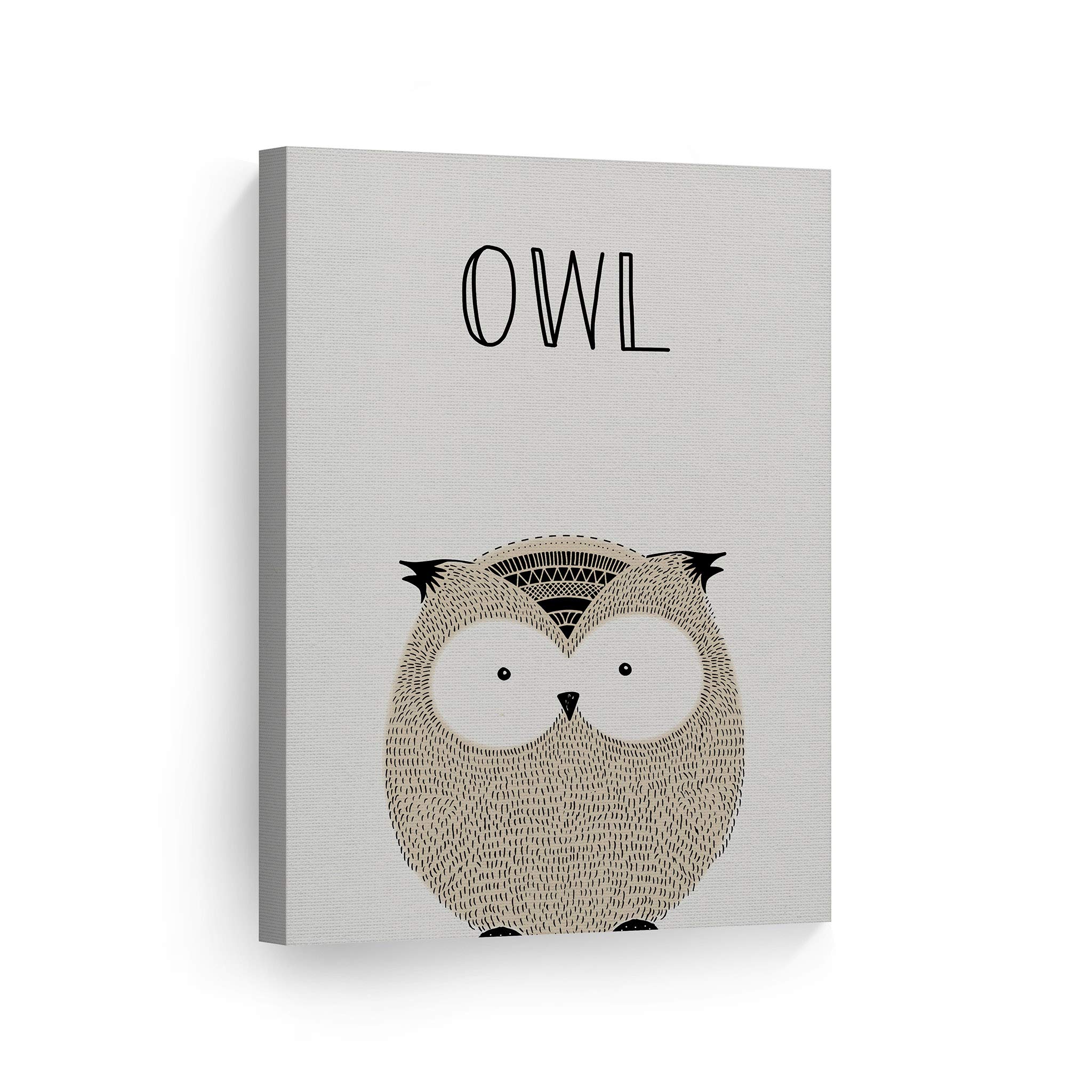 Owl Painting Canvas Print - Pretty Owl Art with Lettering on Cream Background, 40x30 Inch, Ready to Hang Wall Decor for Kids Room, Nursery, Baby Room | Made in USA | Perfect for Birthday Gifts & Home Decoration