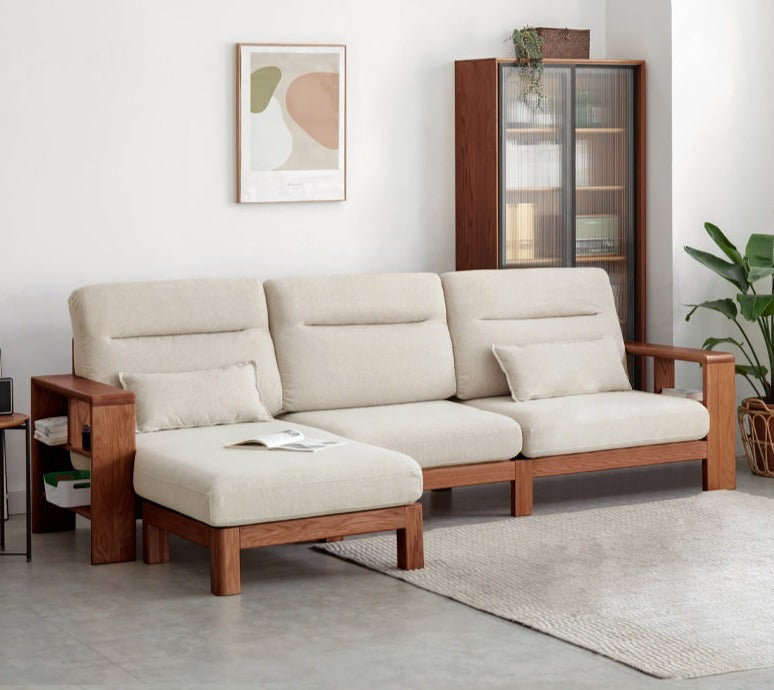 Premium Oak Solid Wood Sectional Sofa Set - Modern L-Shaped Couch with Storage for Living Room, Lounge & Family Room - Durable Hardwood Furniture for Home Decor