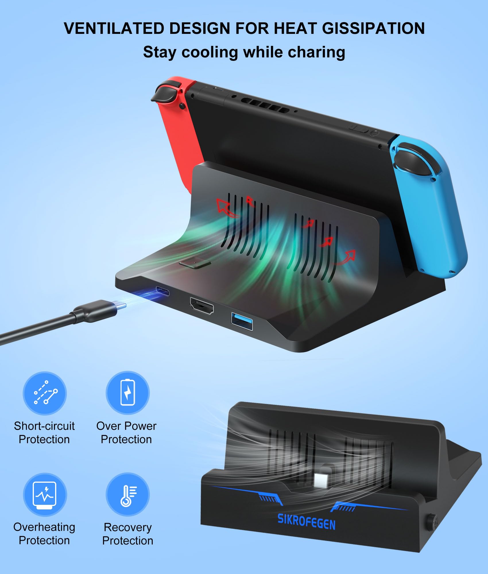 Nintendo Switch Dock Replacement - 4K60Hz HDMI 2.0 TV Docking Station with USB 3.0 Ports | Compatible with Official Switch Base | Perfect for Home Gaming & Travel Entertainment