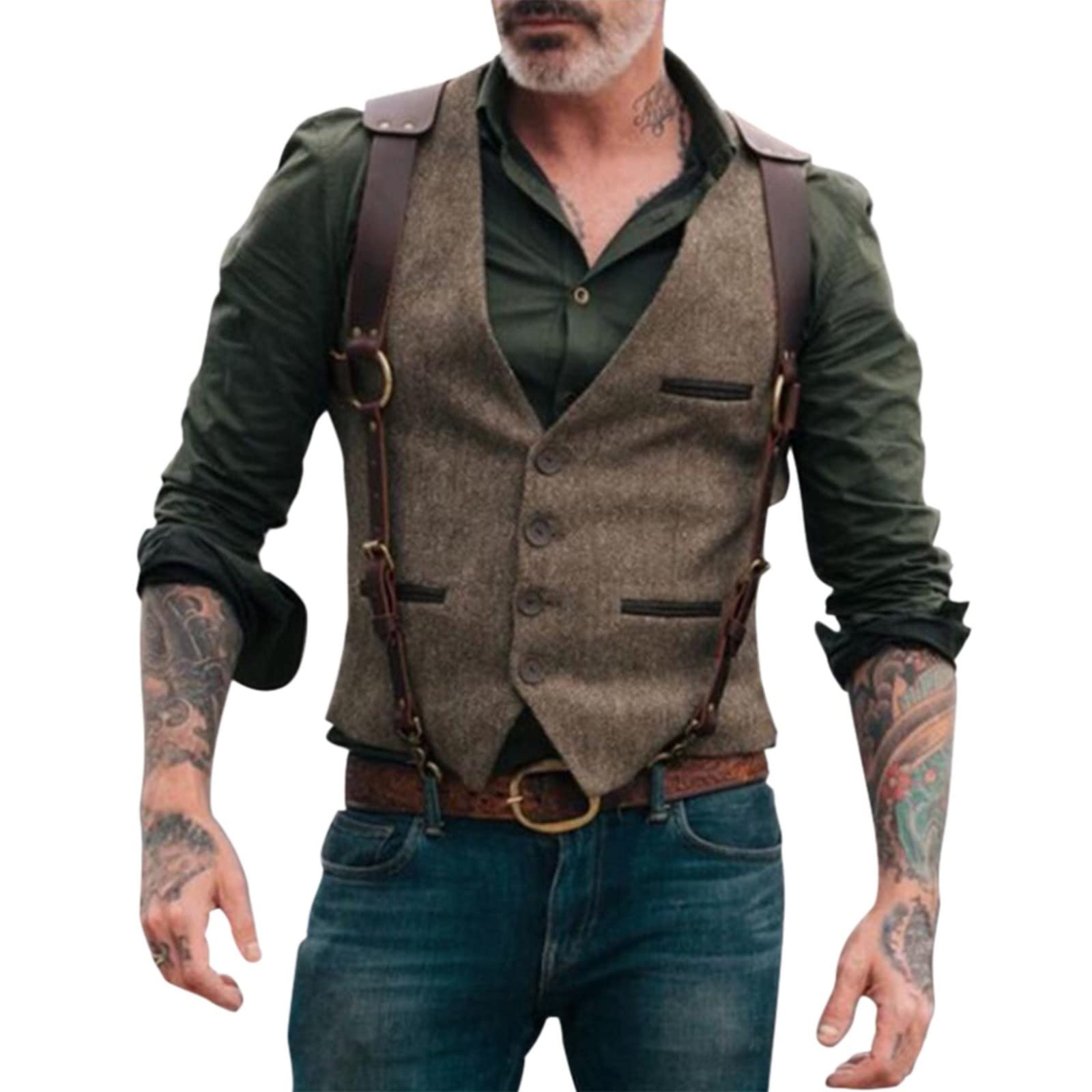 5XL Men's Suit Vest - Winter & Autumn Casual Single-Breasted Blazer Vest for Big & Tall - Retro Tank Top Style for Formal Wear & Office Outfits