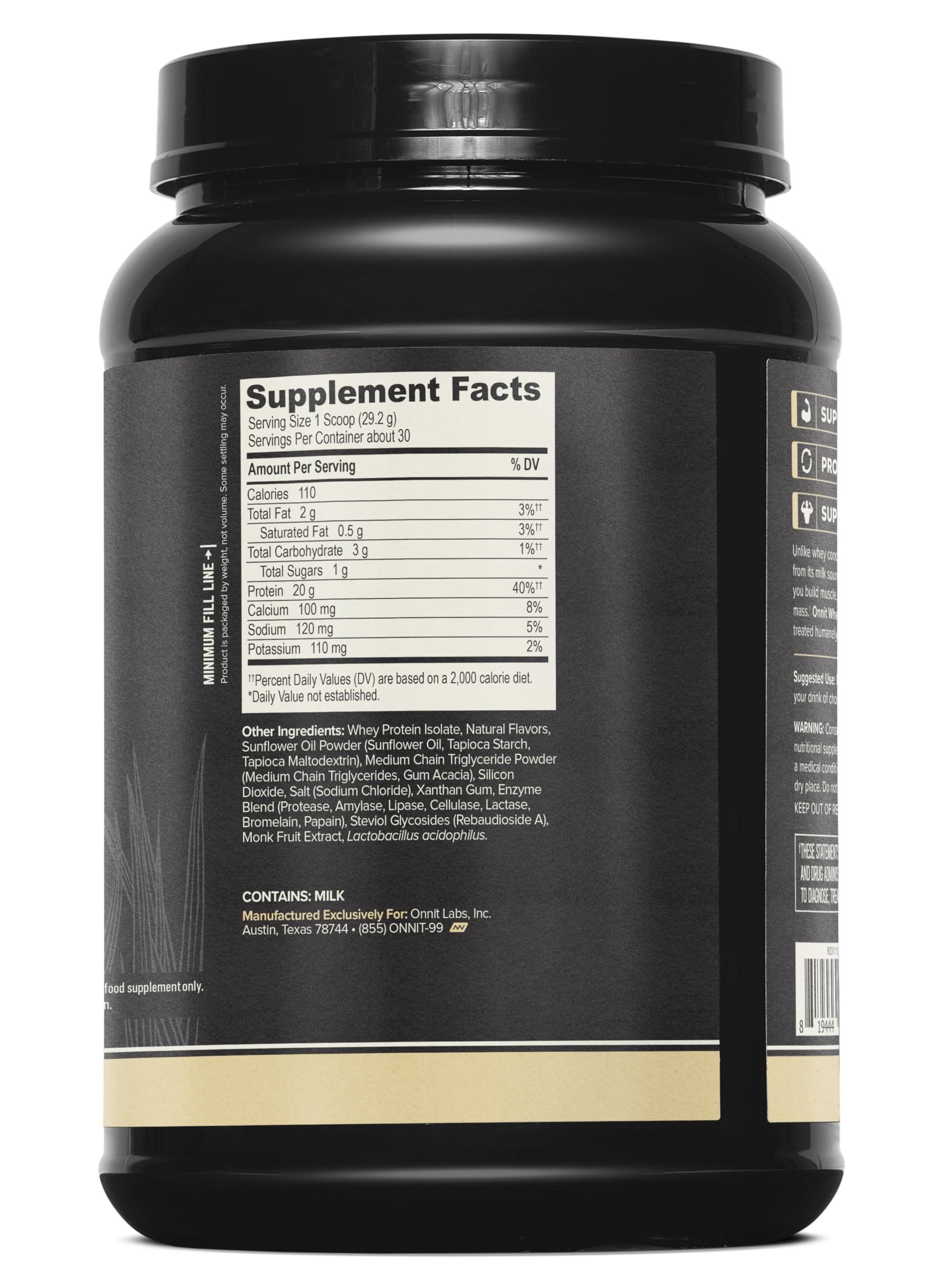 ONNIT Grass Fed Whey Isolate Protein Powder - Vanilla Flavor | 30.7 oz (30 Servings) | Whey Protein Supplement for Muscle Gain & Workout Recovery | Ideal for Post-Workout Shakes, Smoothies & Fitness Nutrition