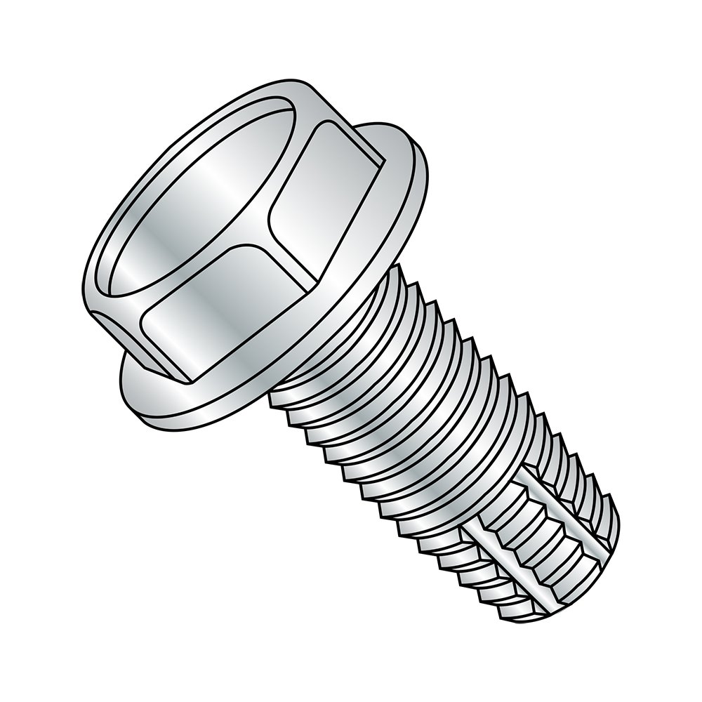 Small Parts 1006FW Zinc Plated Steel Thread Cutting Screw, Hex Washer Head Type F, #10-24 Thread, 3/8