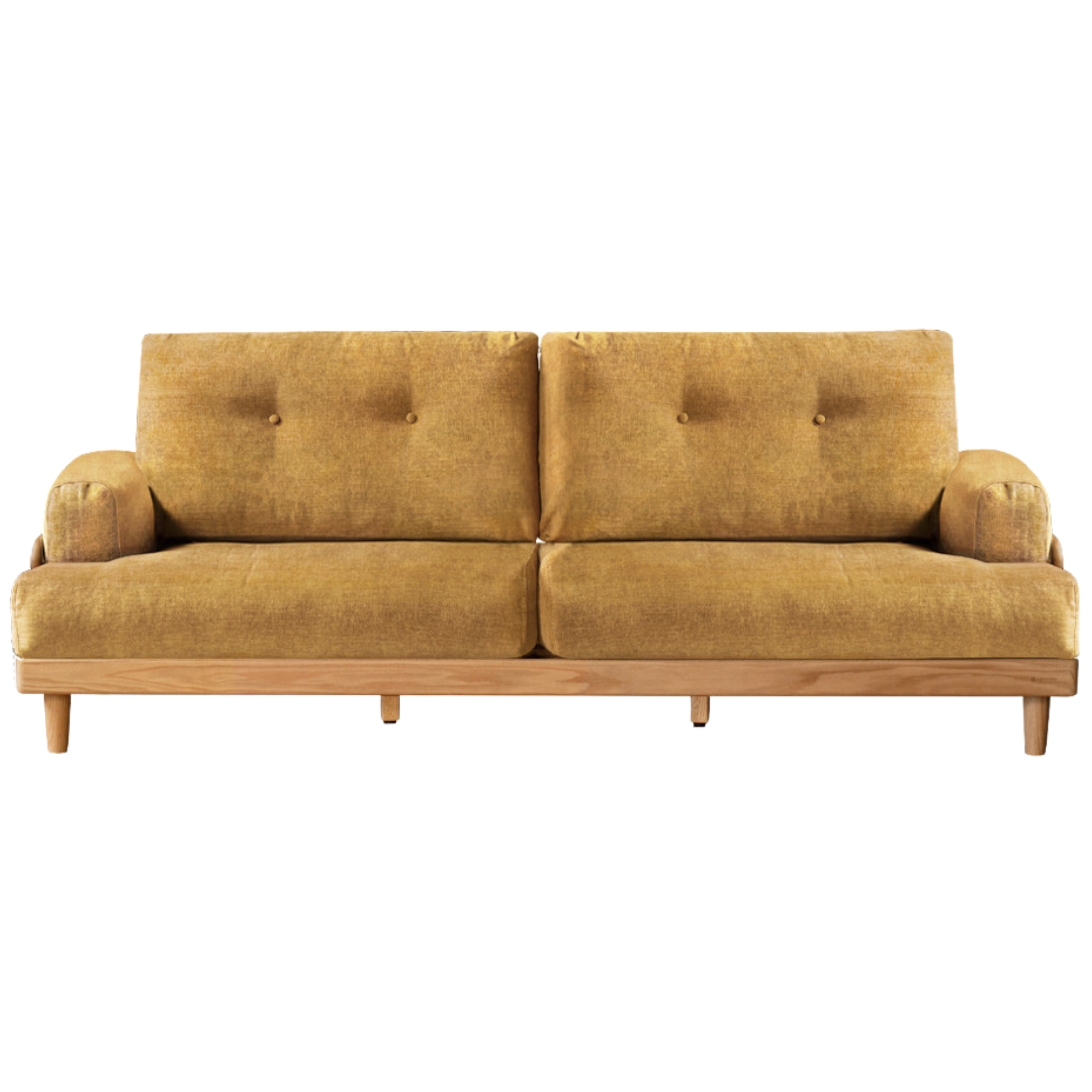88.1x33x35.8 inch / 224x84x91 cm / Natural Wood Color / Sofa chenille bright yellow