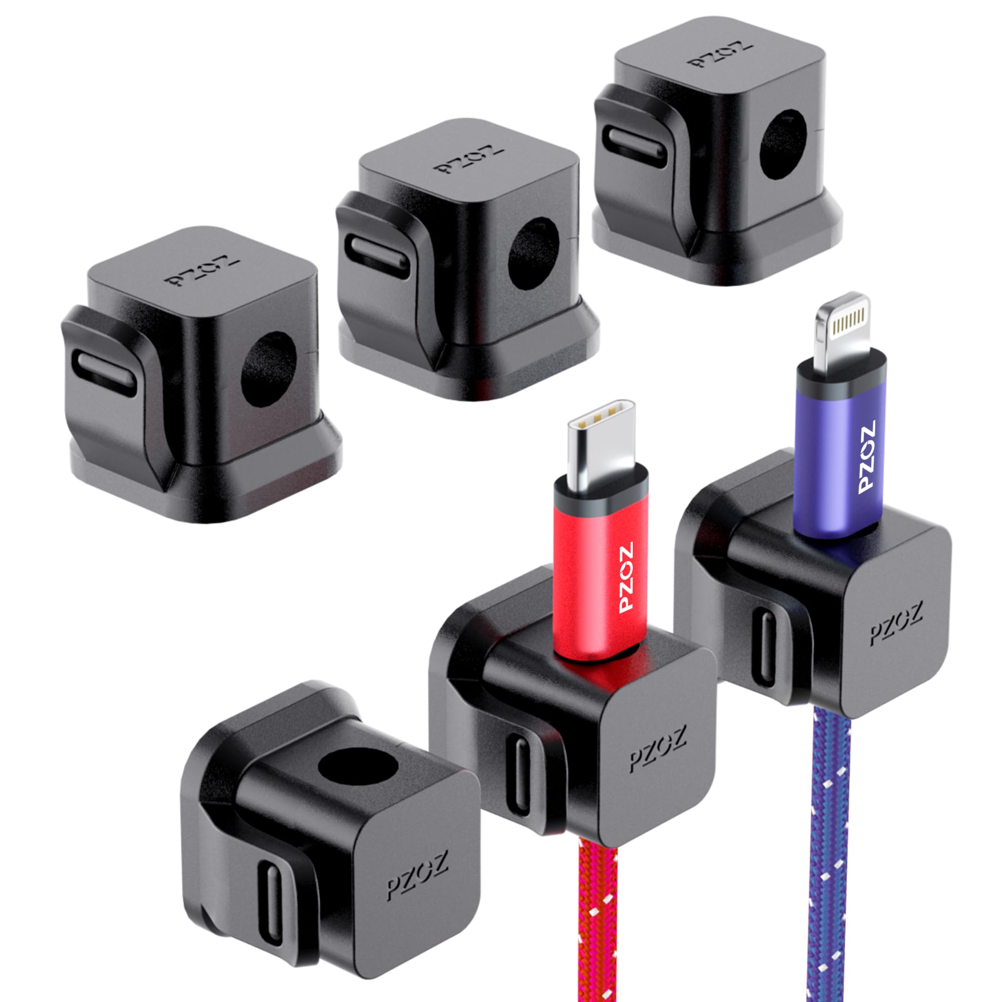 PZOZ 6 Pack Cord Organizer - Adhesive Cable Clips for USB Charger & Wire Management - Black Cable Holder for Desk, Car, Wall & Nightstand - Perfect for Home Office & Phone Charging Organization