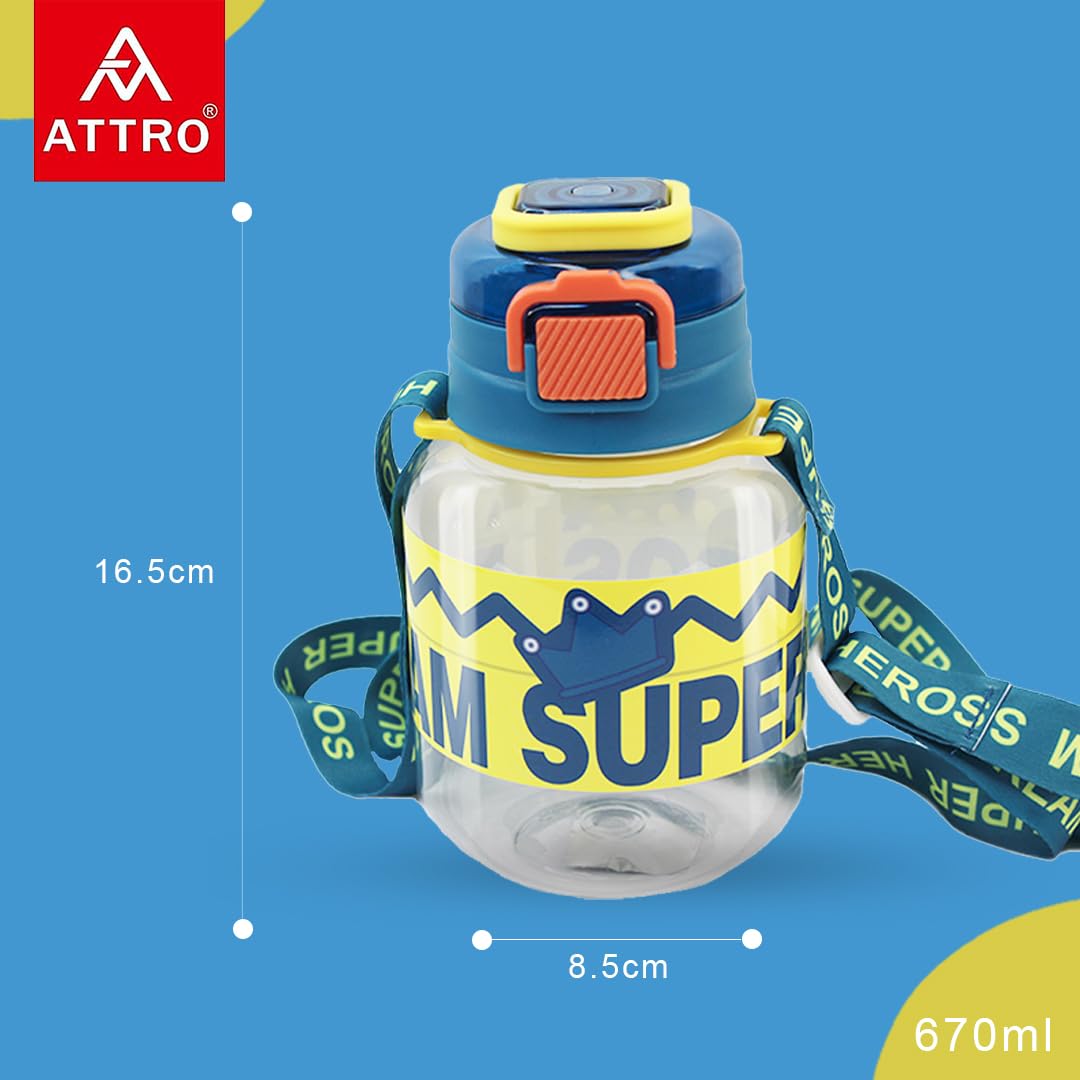 Attro Spike Kids 670ml Water Bottle with Straw Lid & Nylon Strap - BPA Free, Leak Proof Stainless Steel Bottle for Toddlers - Dark Blue - Perfect for School, Outdoor Activities and Travel