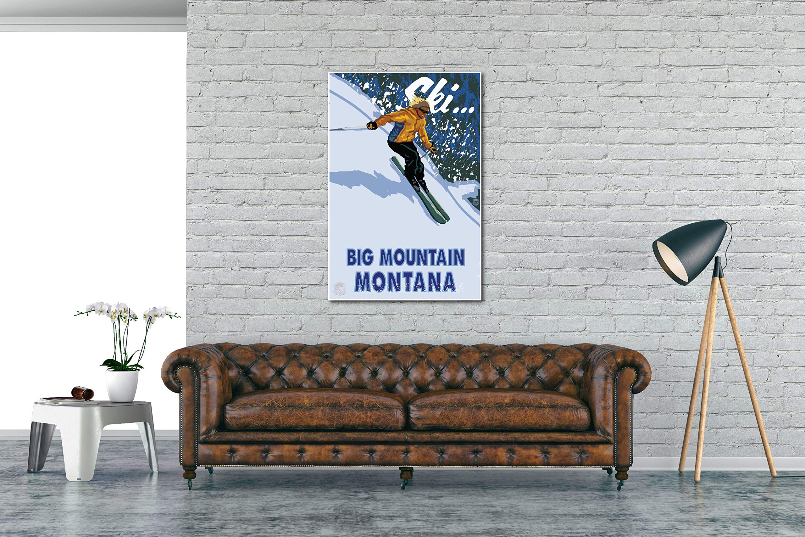 Big Mountain Downhill Skier Giclee Art Print Poster - 30x45 Inches - Premium Travel Artwork by Paul A. Lanquist - Perfect for Ski Lodge, Home Office & Mountain Cabin Decor