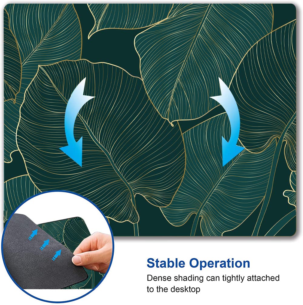 Premium Green Leaves Mouse Pad - Non-Slip Rubber Base, Waterproof Office Desk Mat for Computer & Laptop - Custom Design Wireless Mouse Surface - Perfect for Home Office, Gaming & Workspace Decor