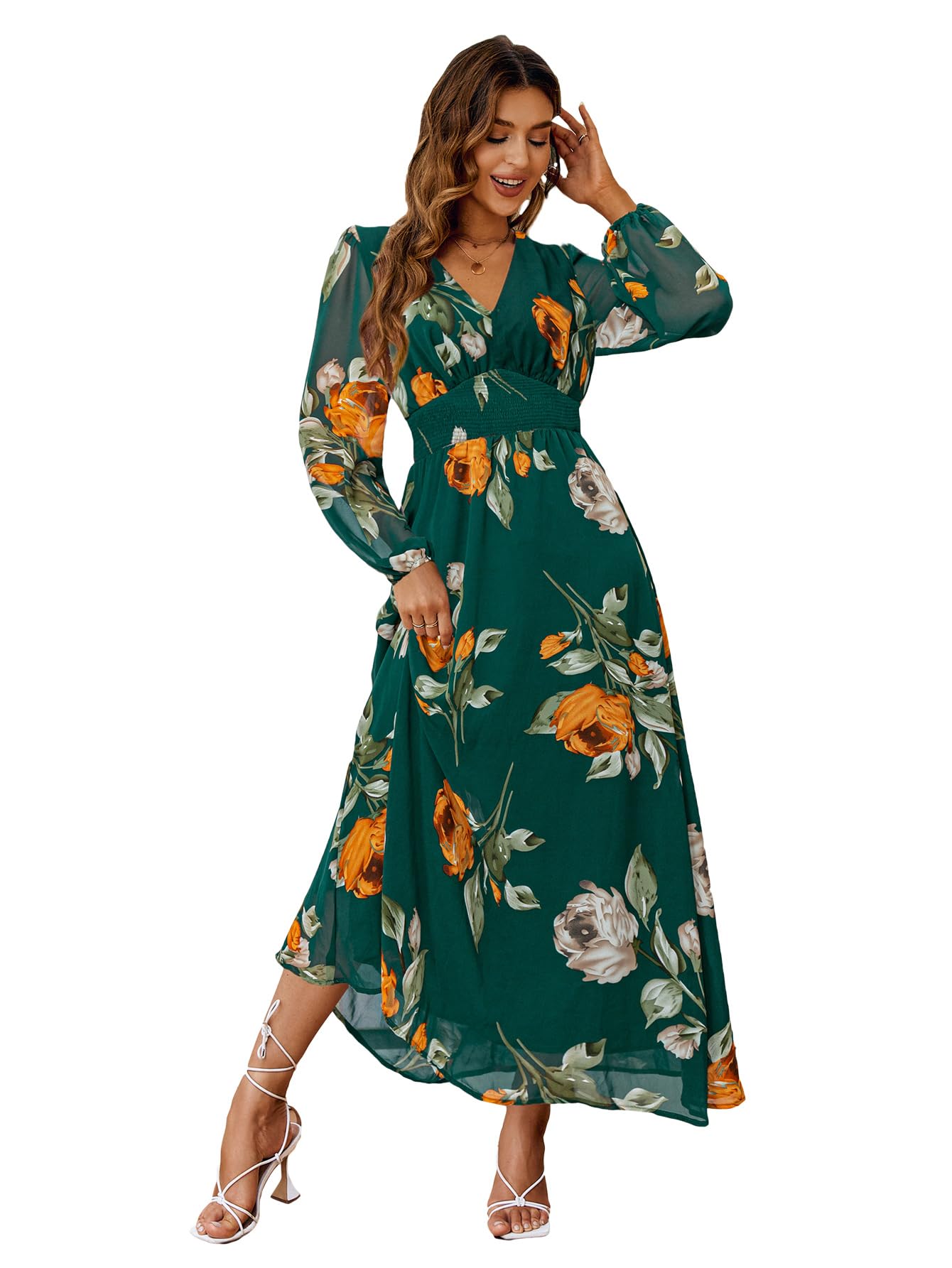 Boho Floral Maxi Dress for Women - Flowy Casual V-Neck Short Sleeve Long Dress for Wedding Guest, Holiday & Beach Wear | Perfect for Summer Vacations, Date Nights and Outdoor Events
