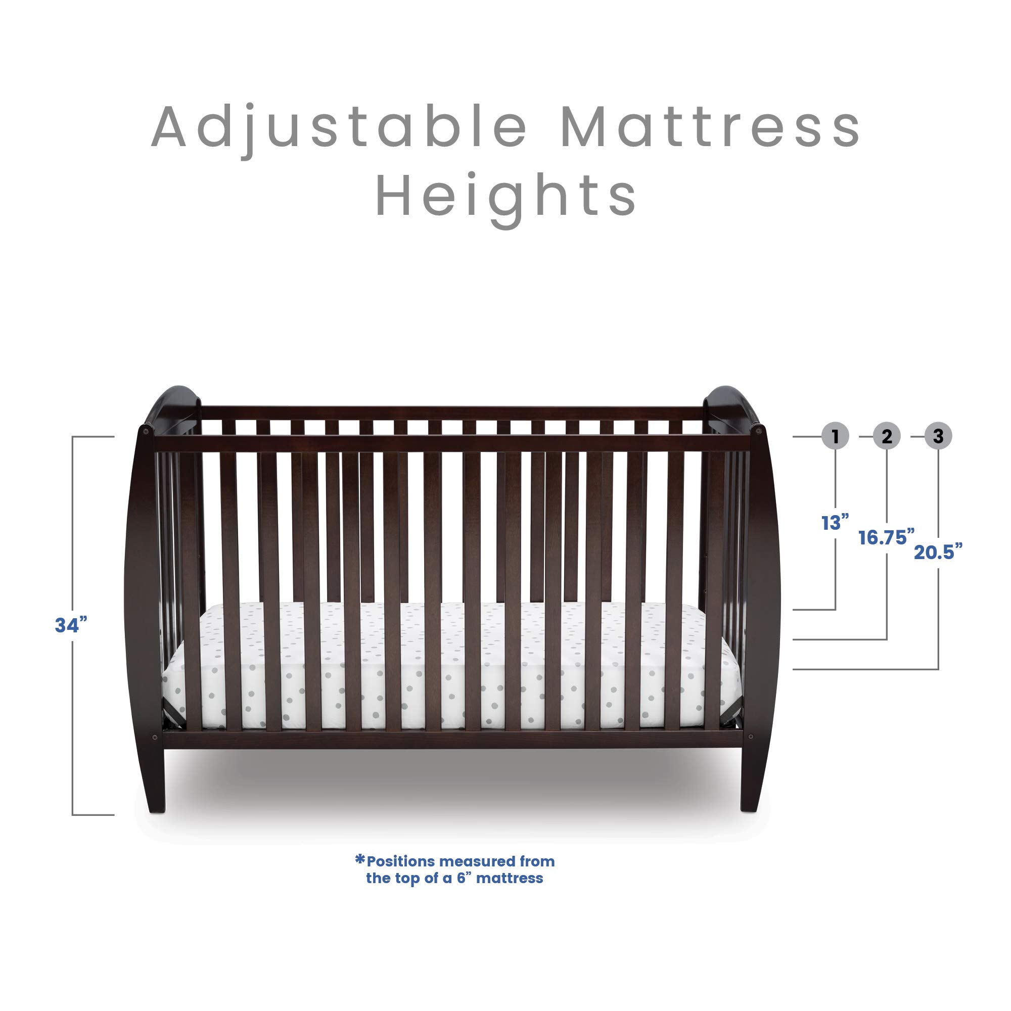Delta Children Taylor 4-in-1 Convertible Baby Crib - Easy to Assemble, Sustainable New Zealand Pine Wood, JPMA Certified, Dark Chocolate Finish - Perfect for Nursery, Bedroom & Growing Toddlers